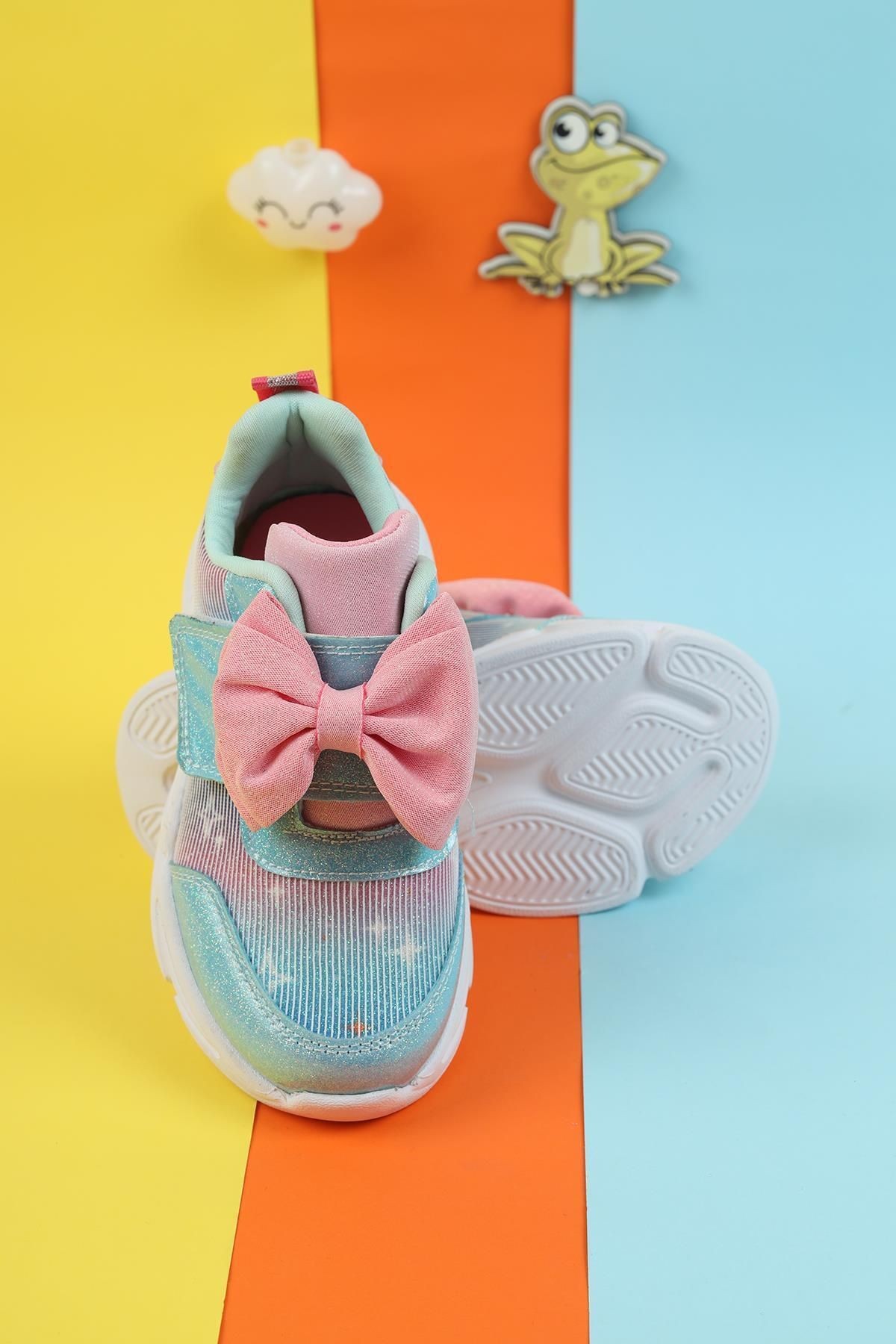 Özel Tasarım Kurdeleli Tam Ortapedik Esnek Hava Alabilen Kız Çocuk Spor Ayakkabısı Özel Gün Sneaker
