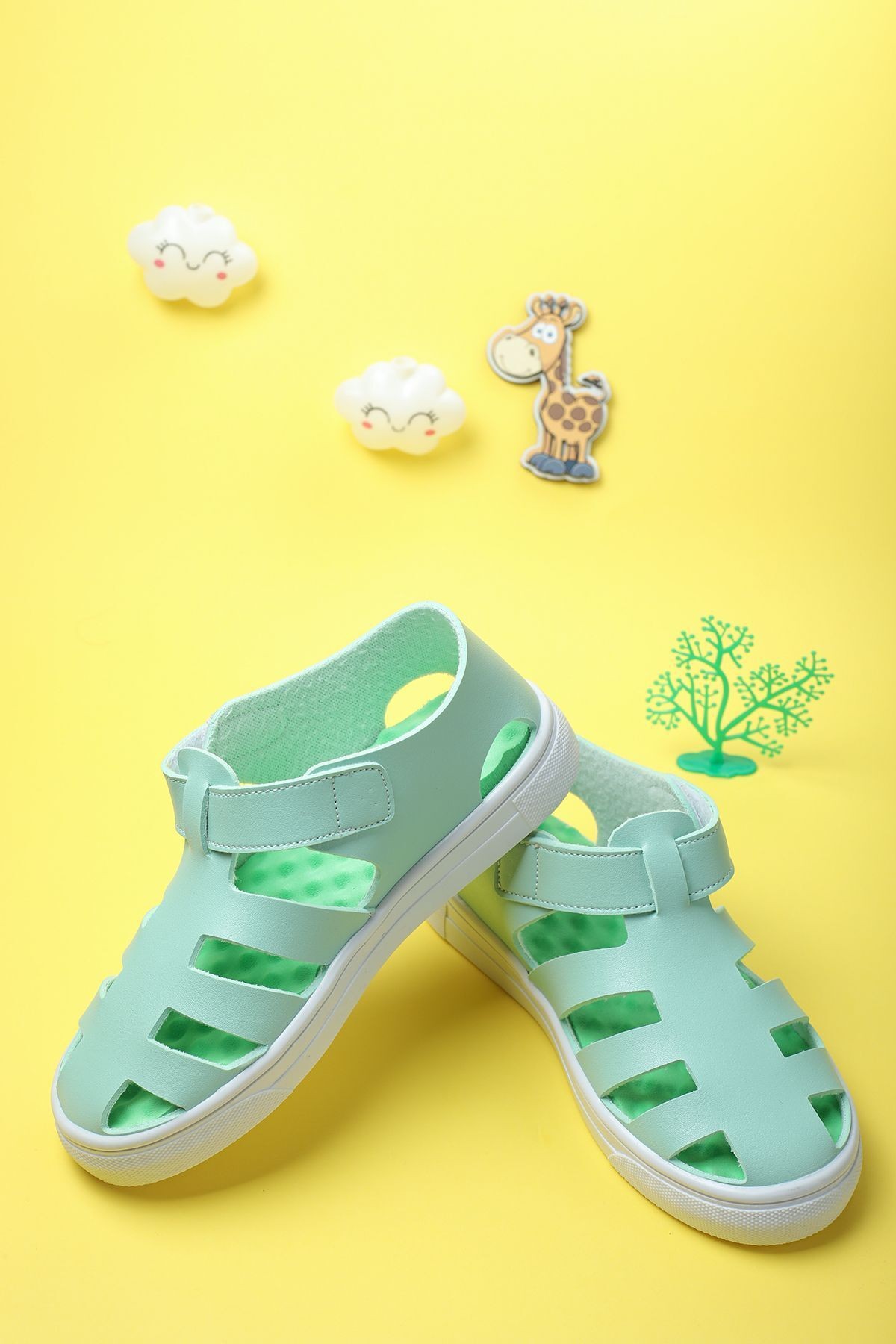 Unisex Nar Çiçeği Cırtlı Esnek Kaucuk Taban Tam Ortapedik Dayanıklı Sneaker Kız Çocuk Spor Sandalet