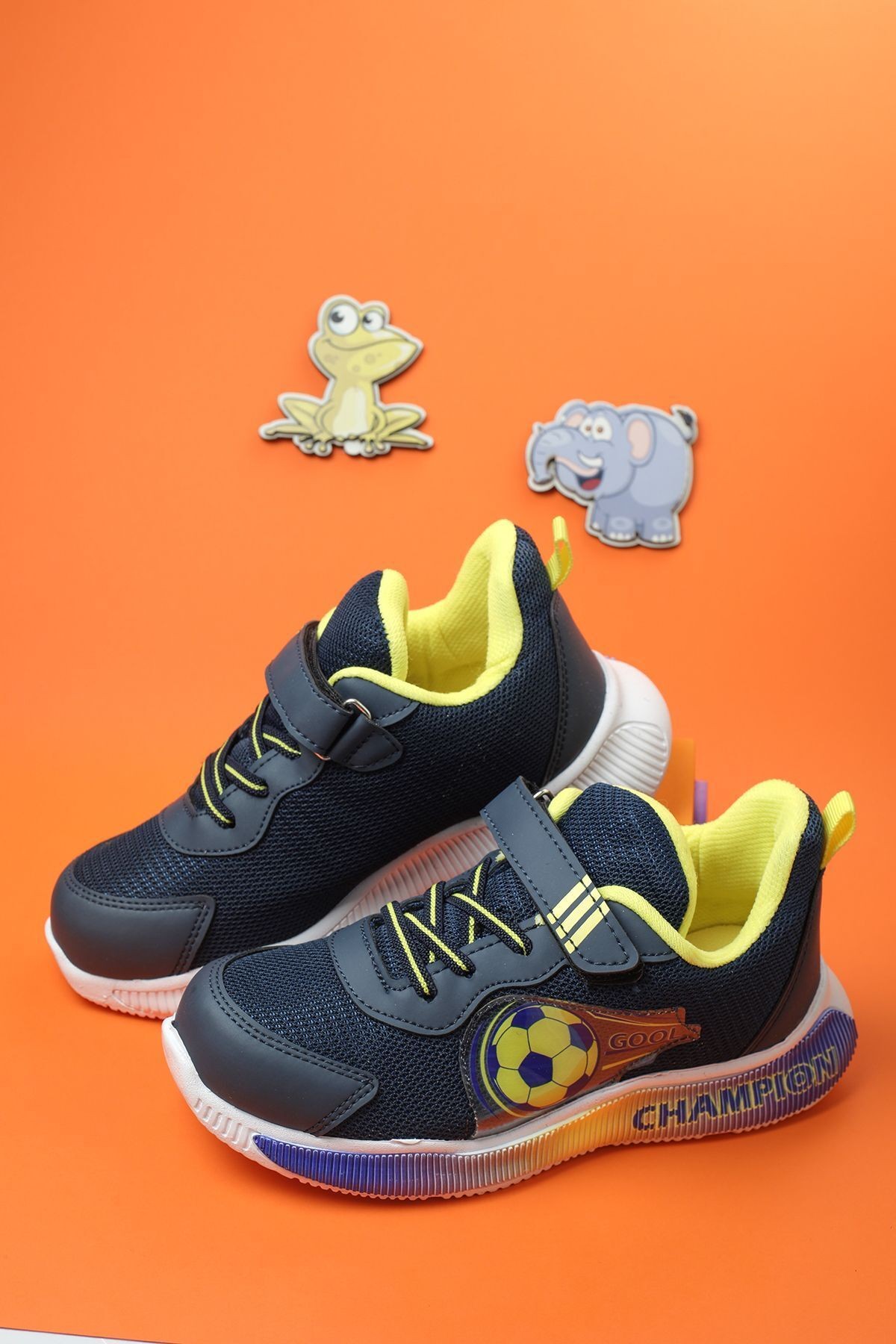 Unisex Spor Fanatik  Sarı Lacivert Taraftar Cırtlı Esnek Taban Dayanıklı Sneaker Çocuk Spor Ayakkabı