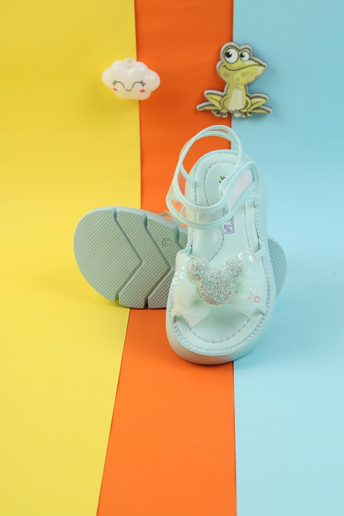 Yeni Model Özel Tasarım Dolgu Topuk Lila Ortapedik Taban Taşlı Kız Çocuk Sandalet Terlik