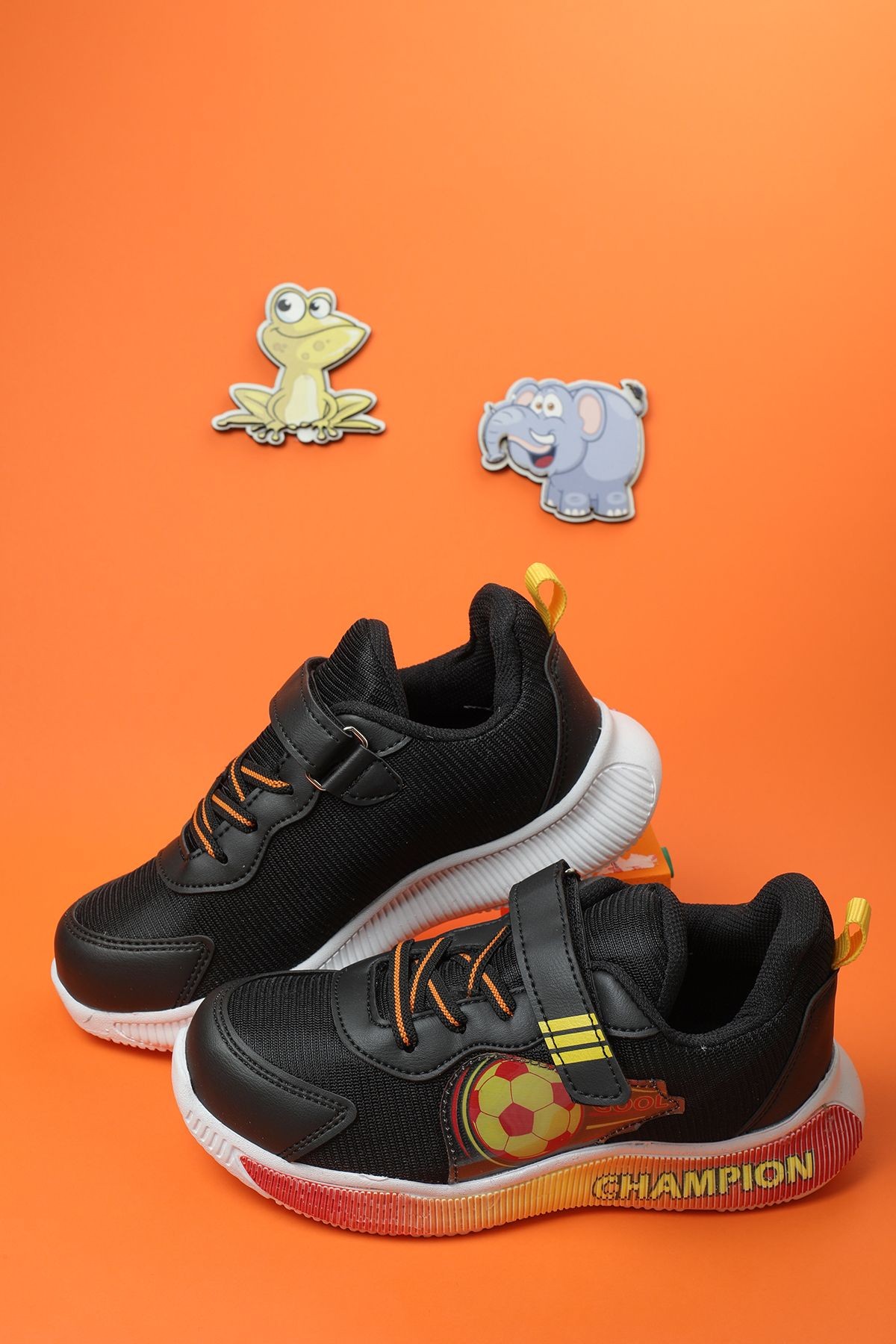 Unisex Spor Fanatik Sarı Kırmızı Taraftar Cırtlı Esnek Taban Dayanıklı Sneaker Çocuk Spor Ayakkabı