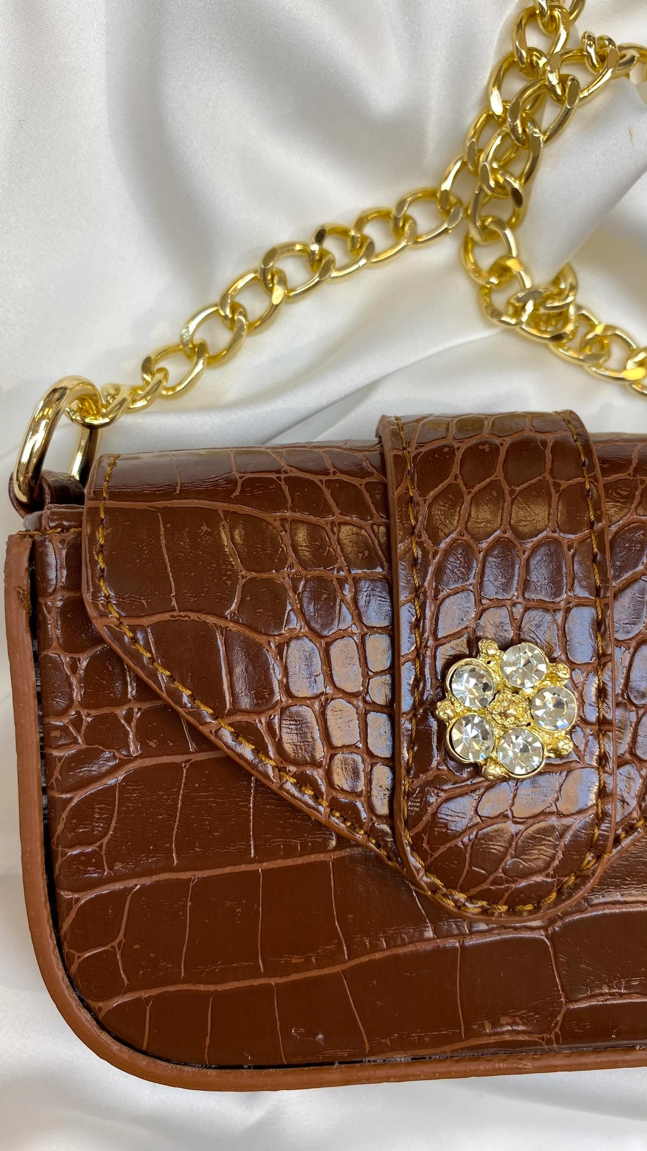 Tokalı Küçük Çanta Kahverengi