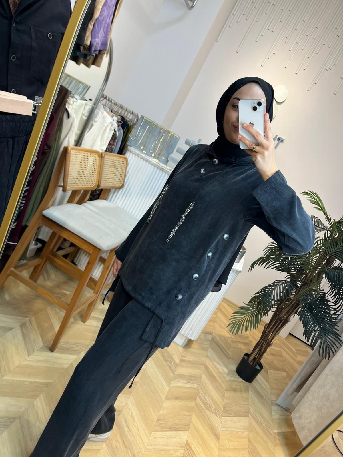 Pantolonlu Takım İpek Cupra Siyah