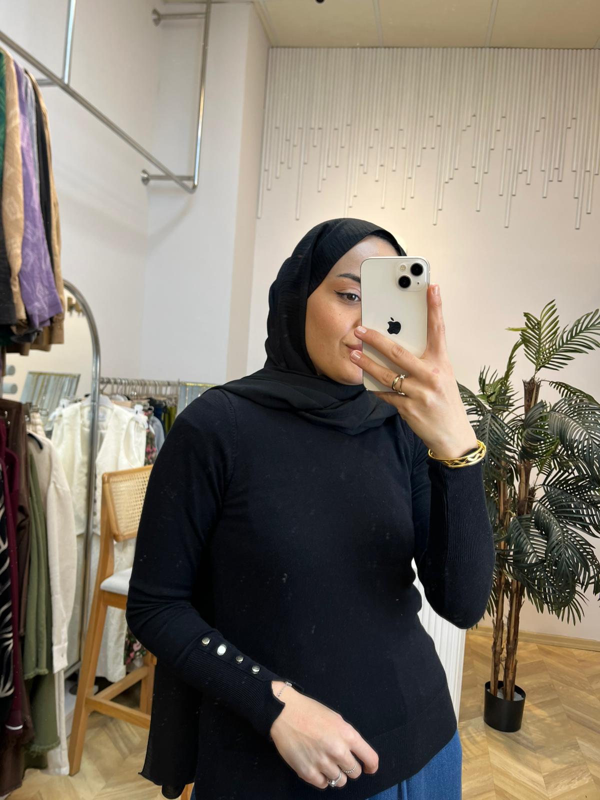 Pamuklu Düğme Detaylı badi Siyah