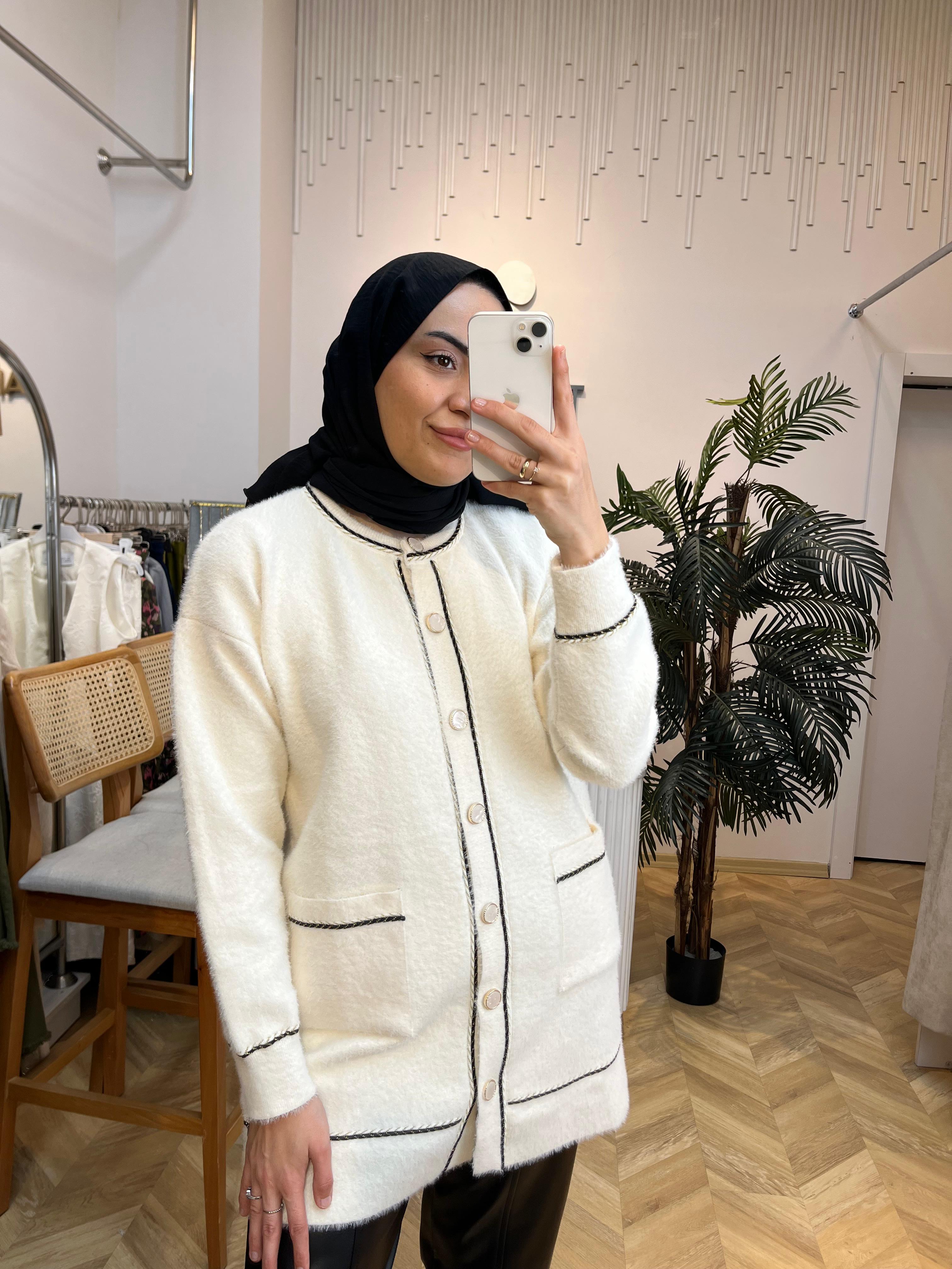 Angora Hırka Simli Ekru