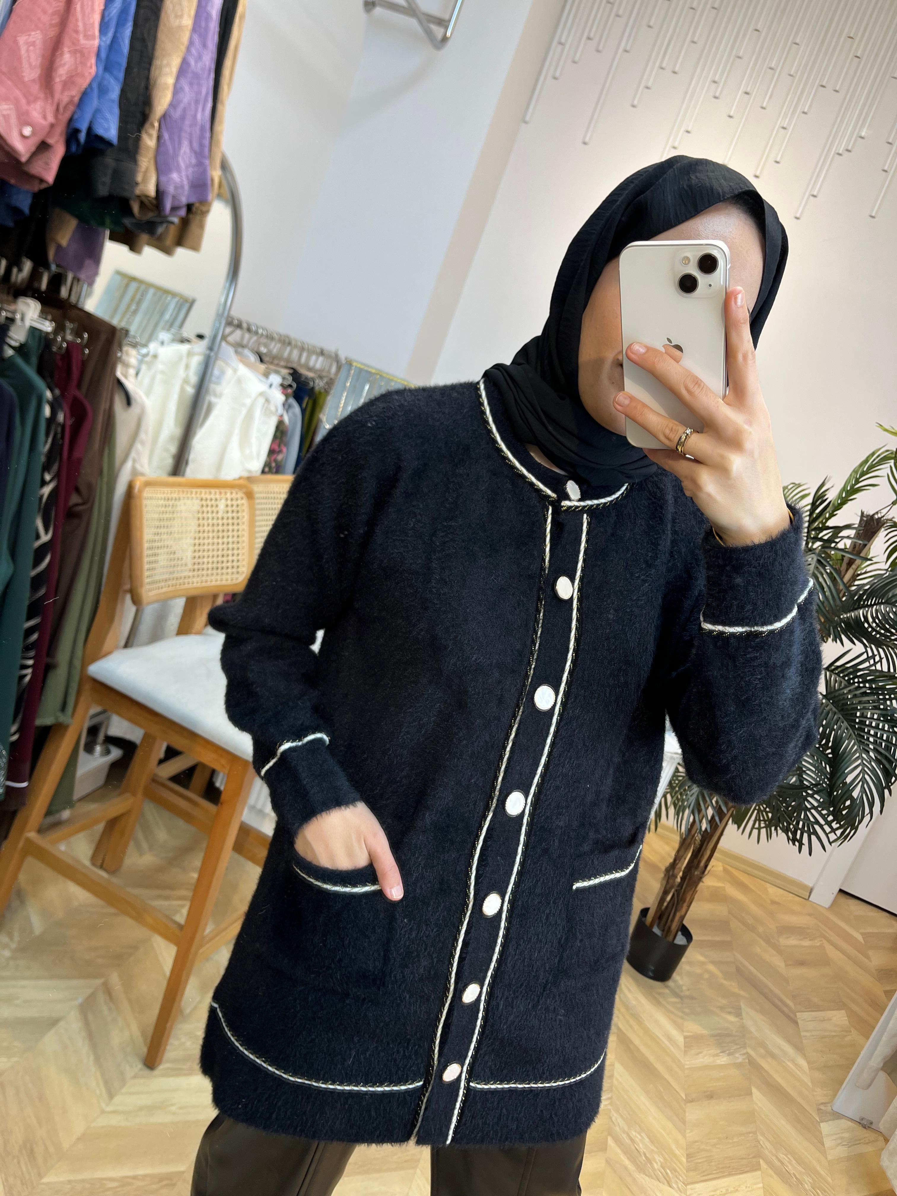 Angora Hırka Simli Siyah 