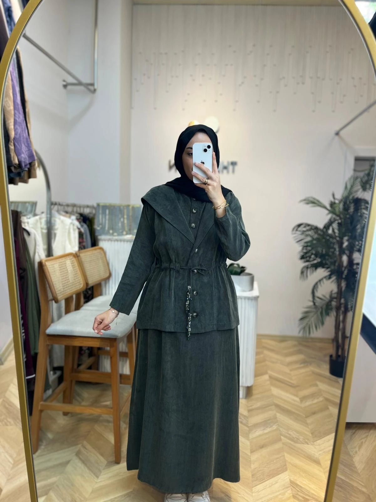 Ceketli İpek Cupra Yeşil