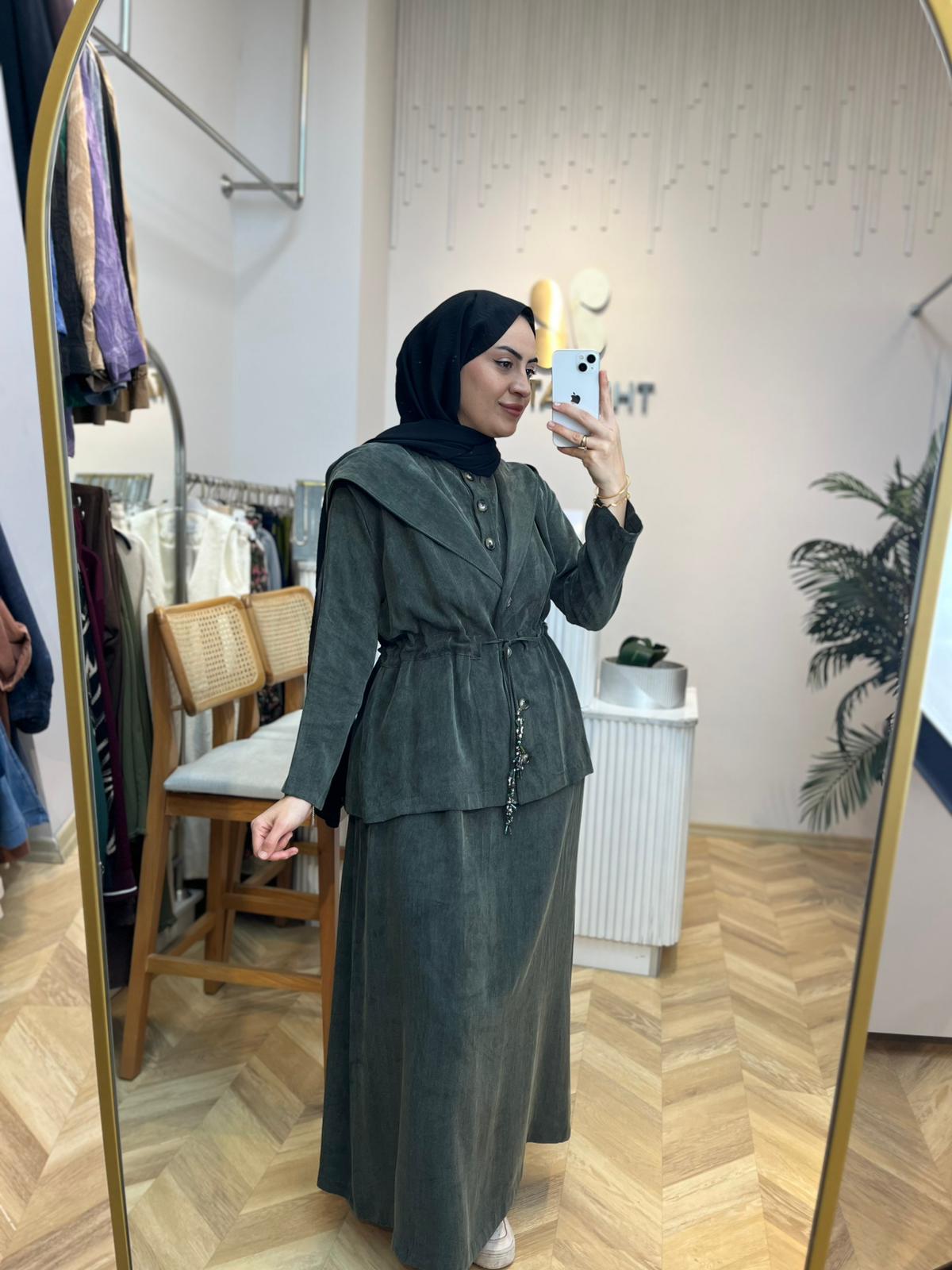 Ceketli İpek Cupra Yeşil