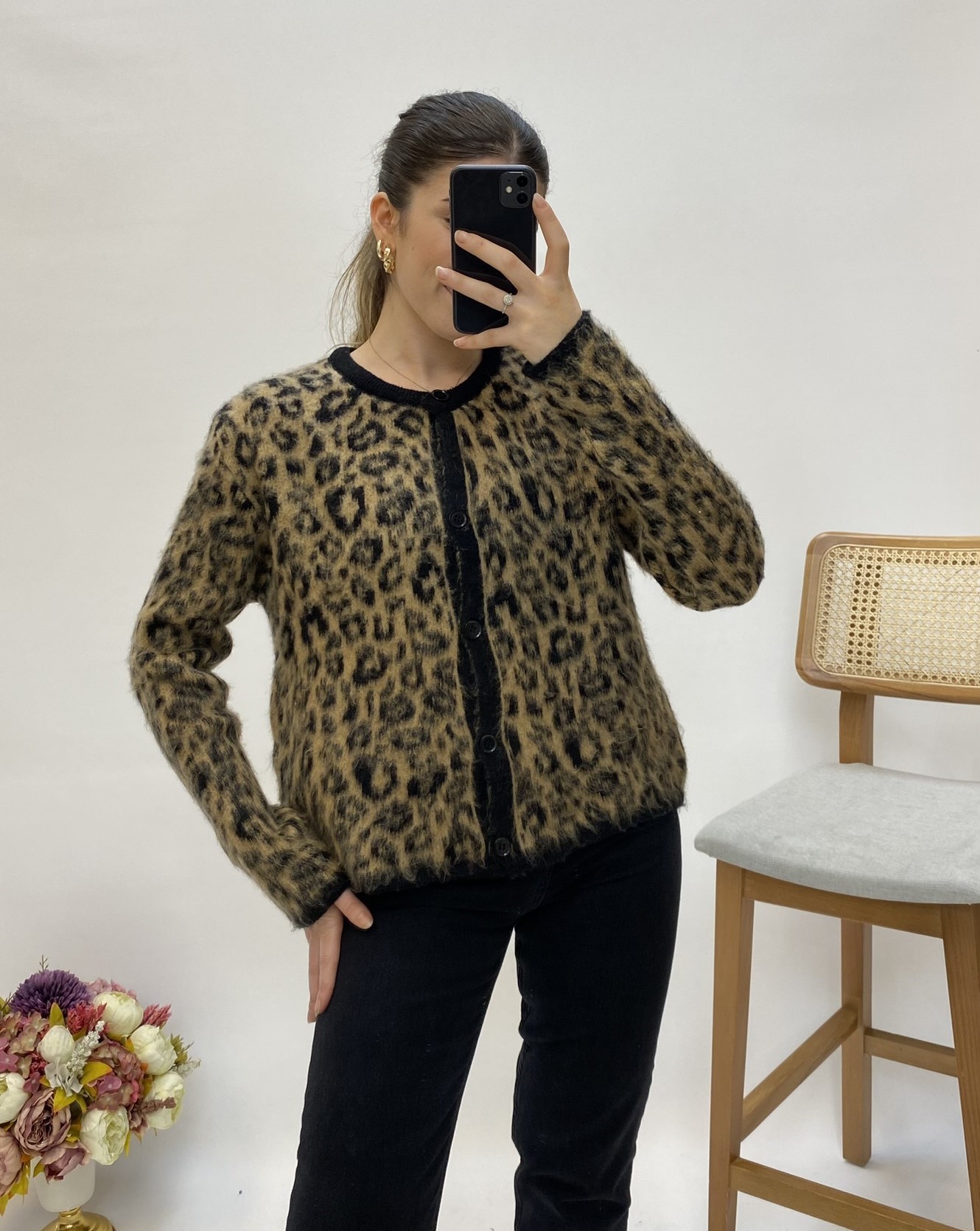 Leopar Desen Yumoş Hırka