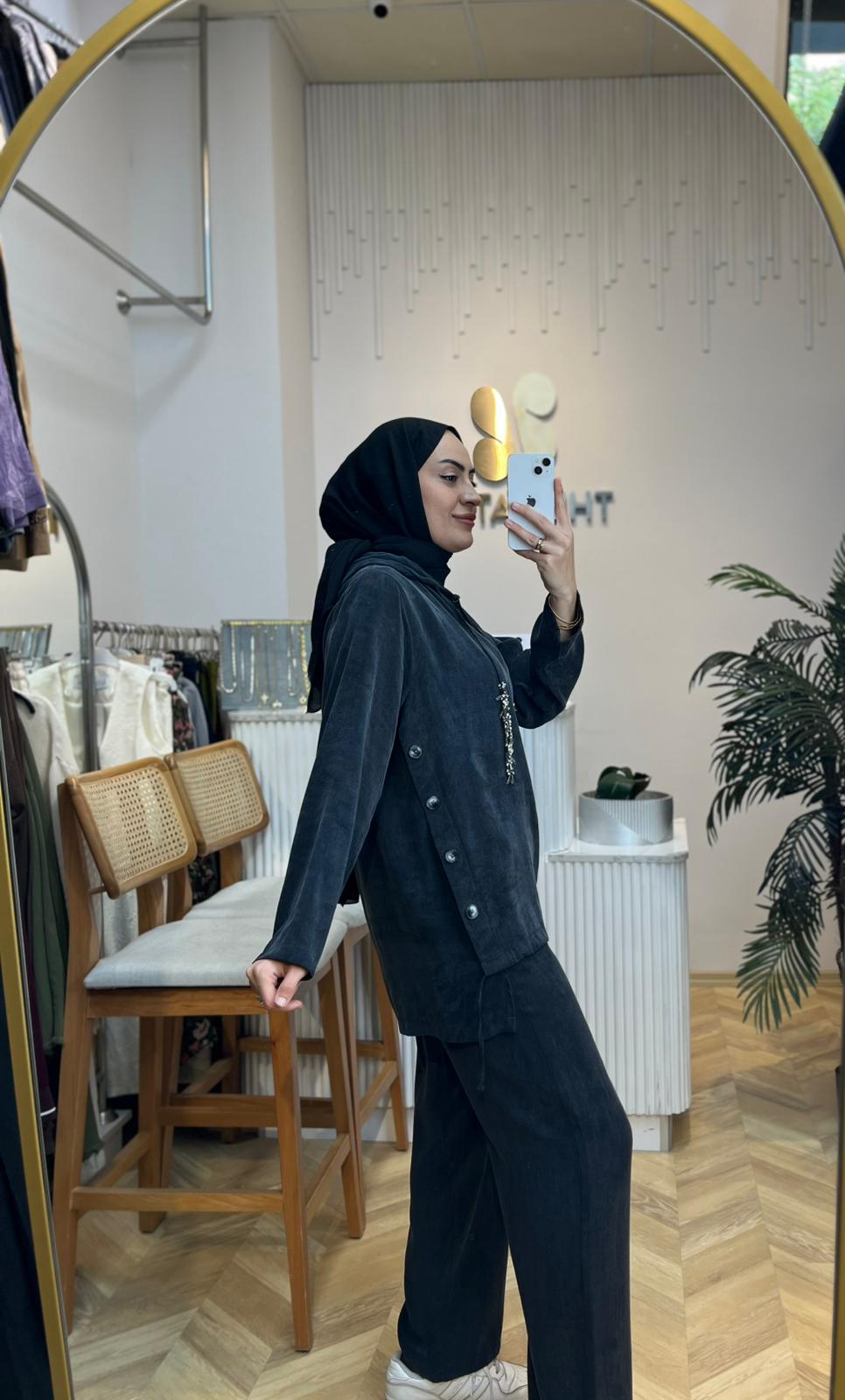 Pantolonlu Takım İpek Cupra Siyah