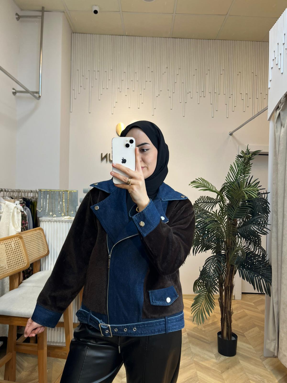 Denim Garnili Ceket Kahve