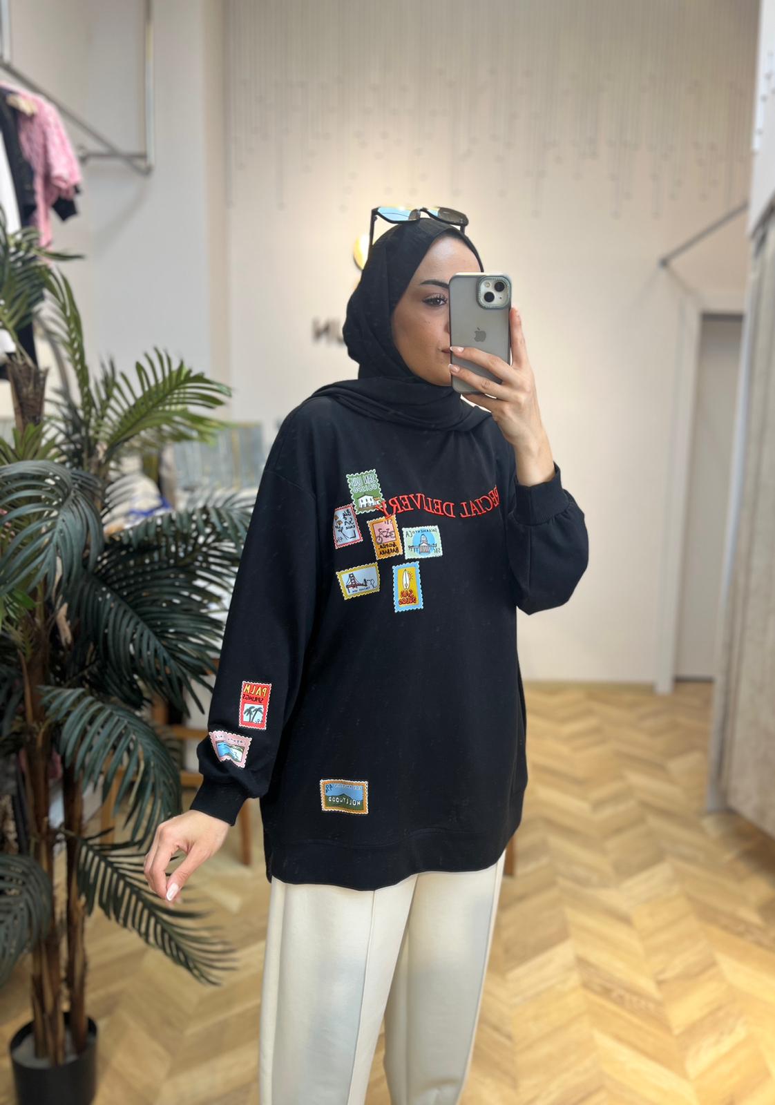 Pamuklu Sweatshirt Siyah