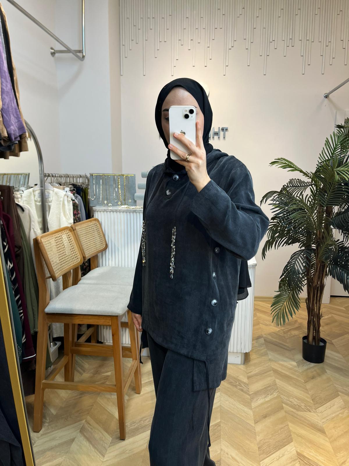 Pantolonlu Takım İpek Cupra Siyah