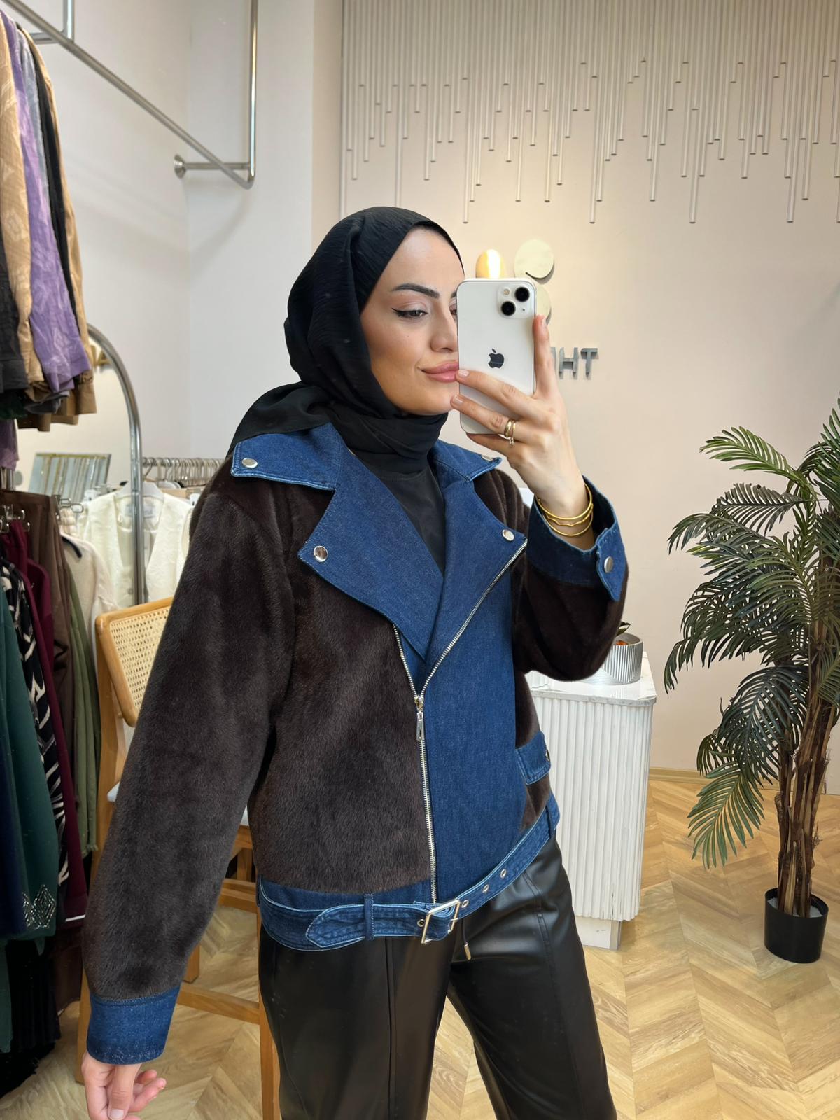 Denim Garnili Ceket Kahve