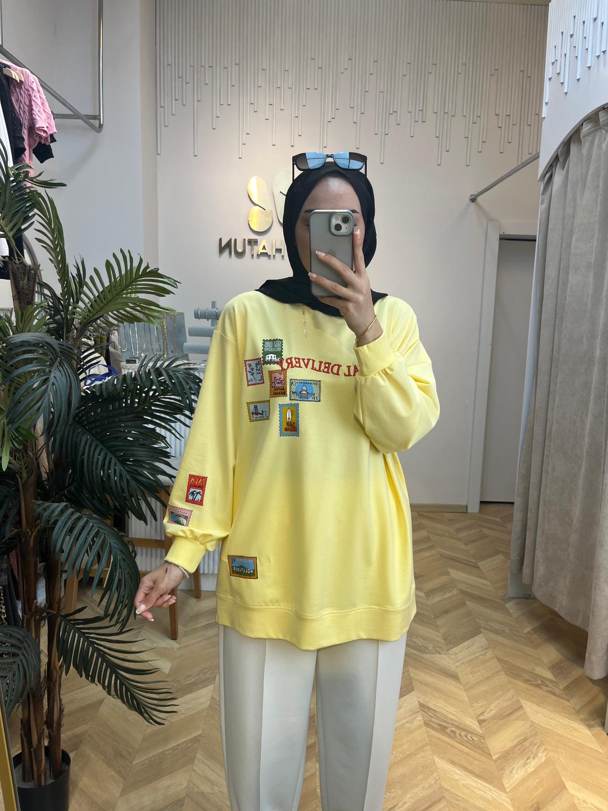 Pamuklu Sweatshirt Sarı