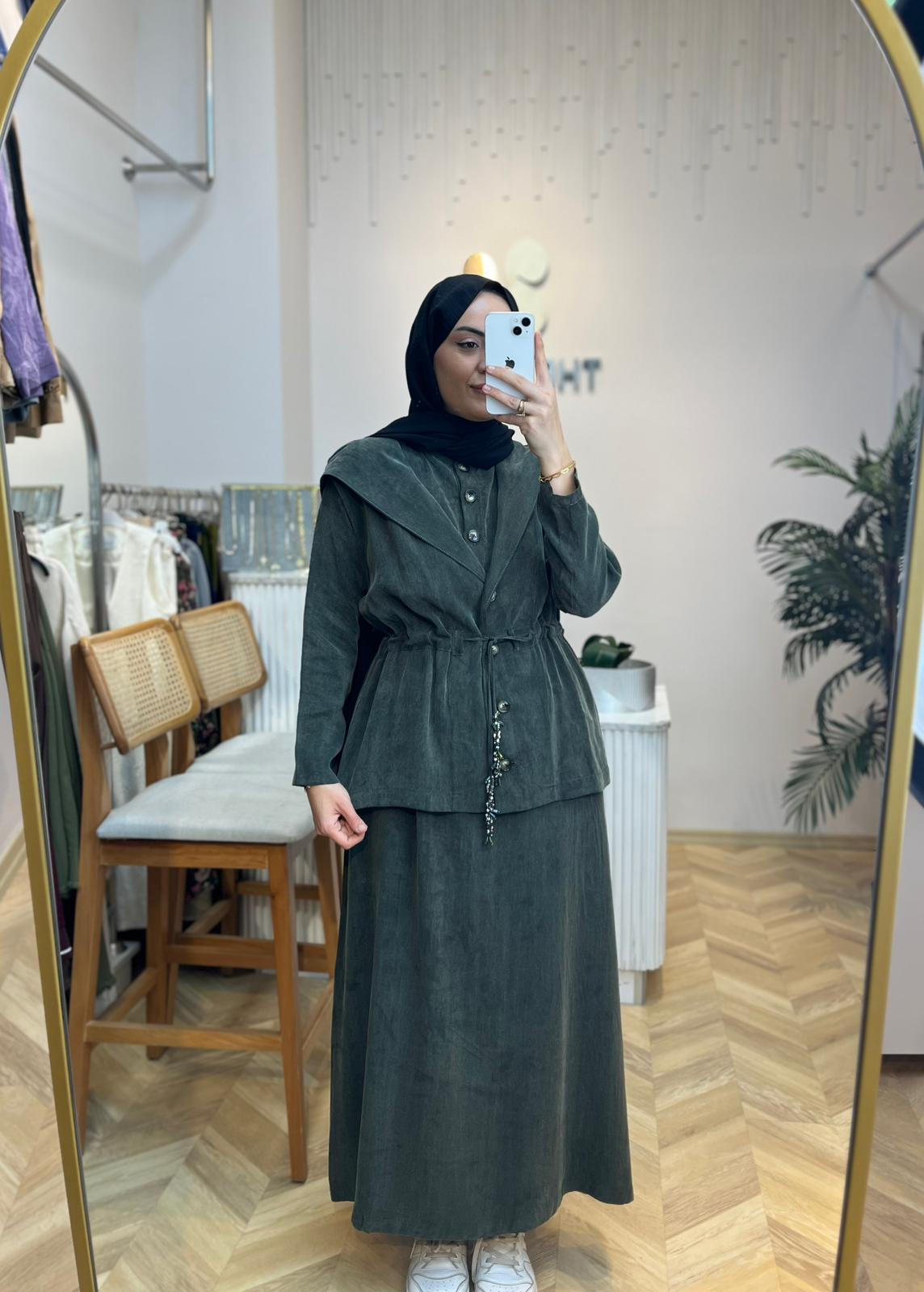 Ceketli İpek Cupra Yeşil