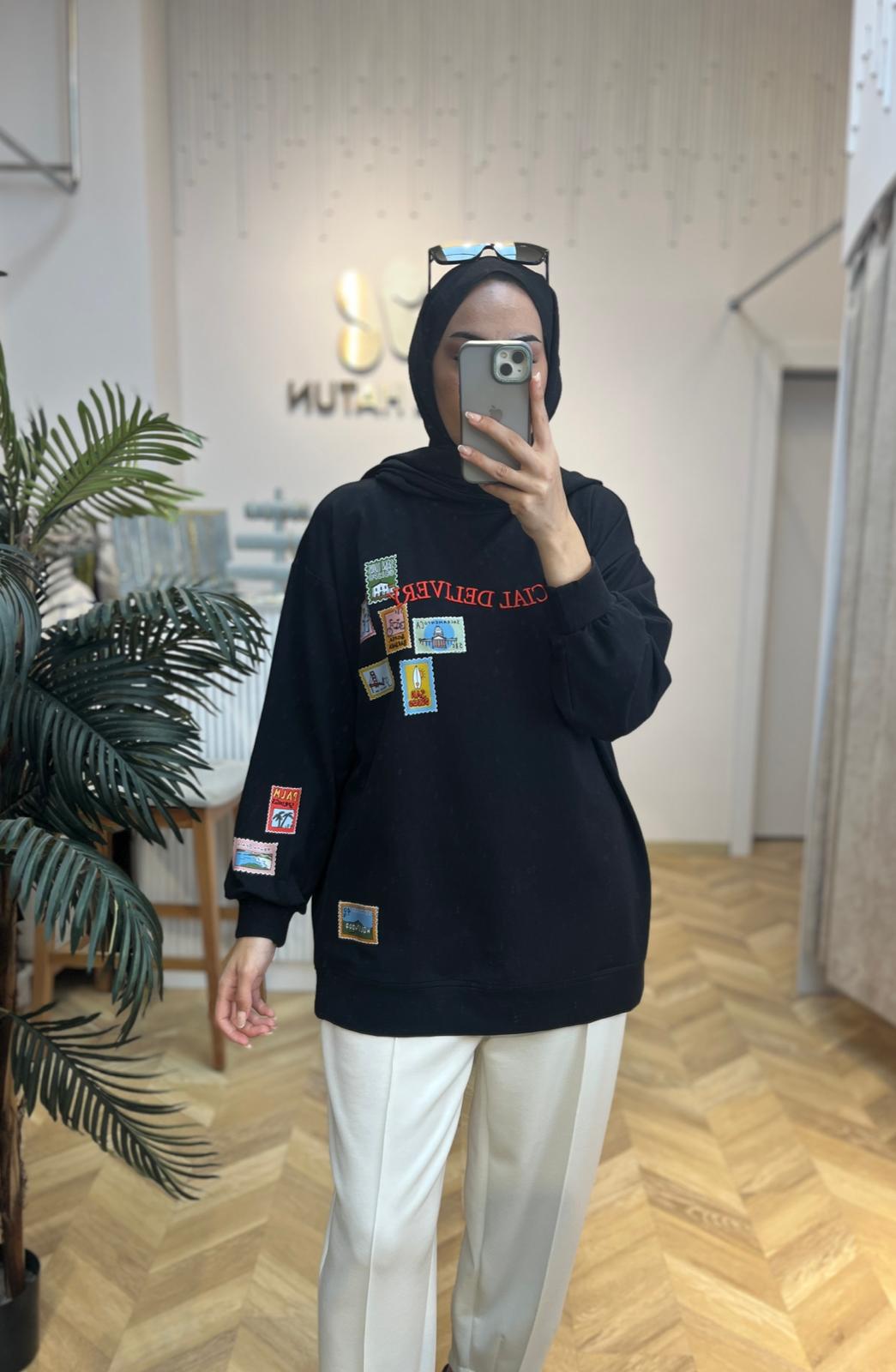 Pamuklu Sweatshirt Siyah
