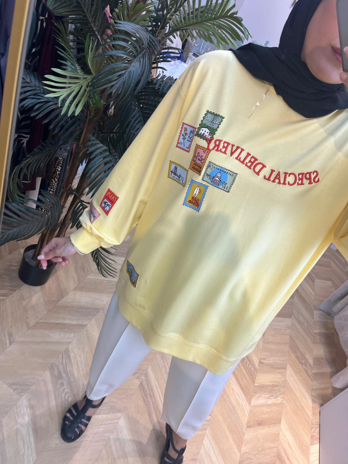 Pamuklu Sweatshirt Sarı