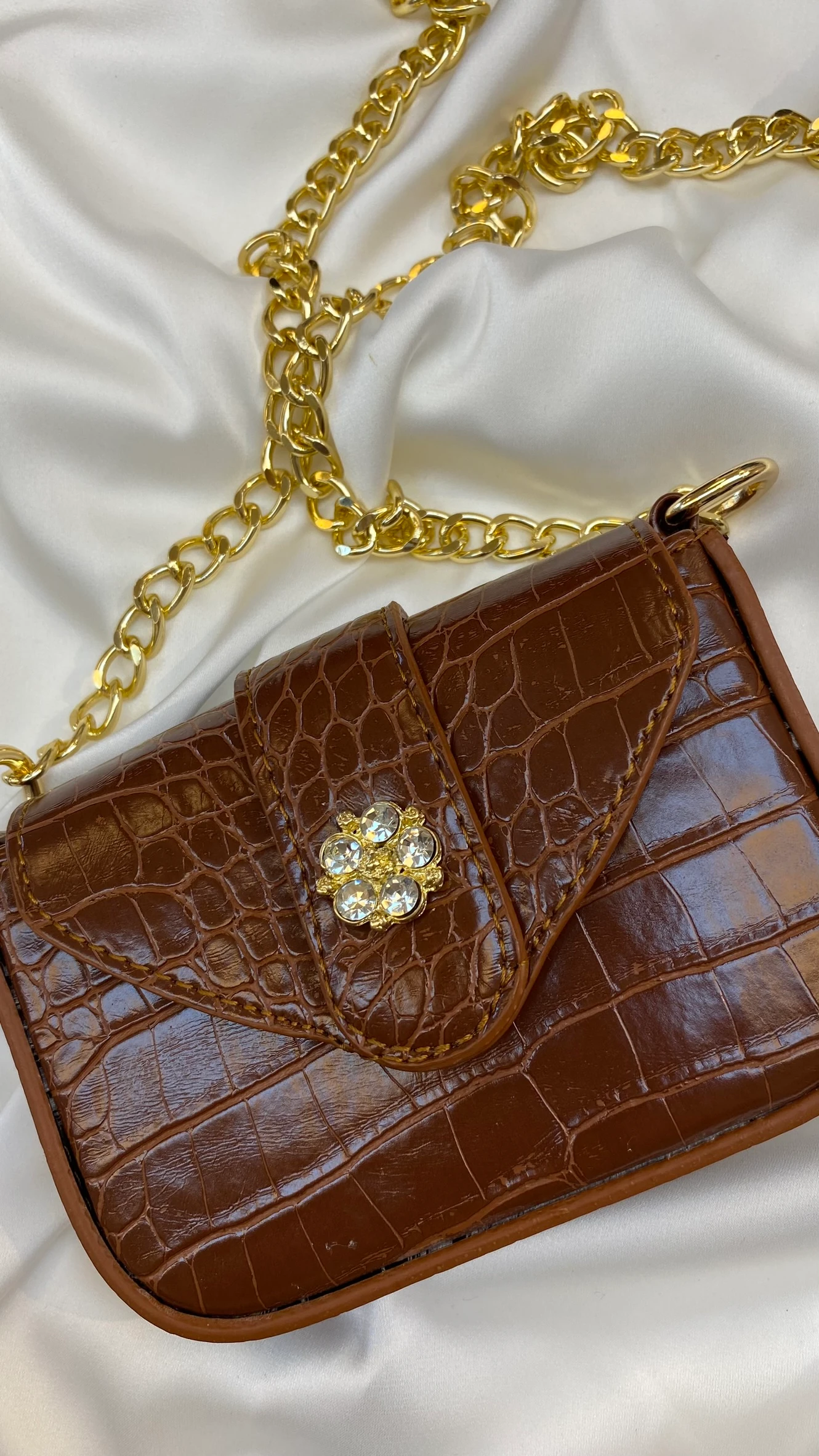 Tokalı Küçük Çanta Kahverengi