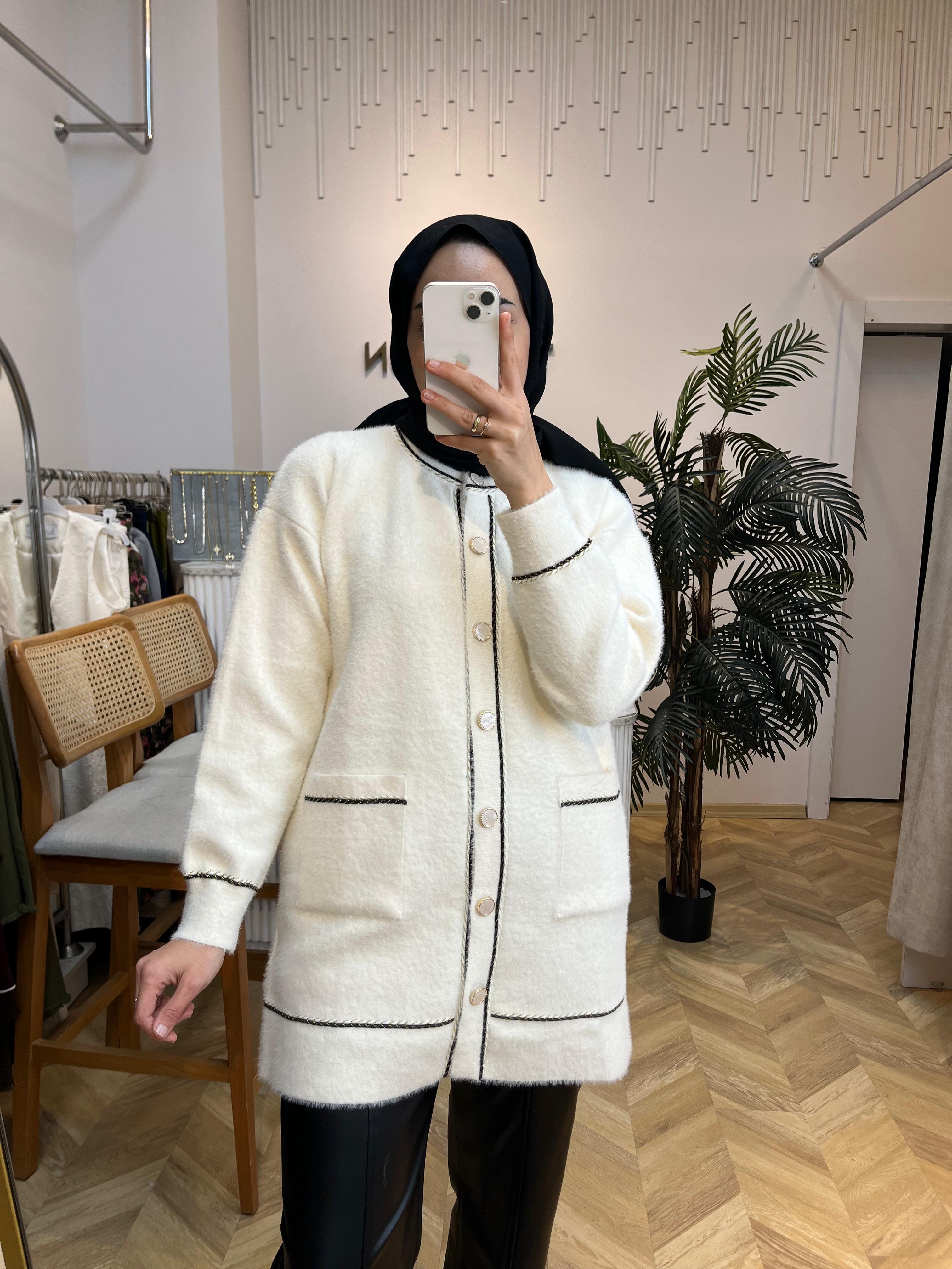 Angora Hırka Simli Ekru