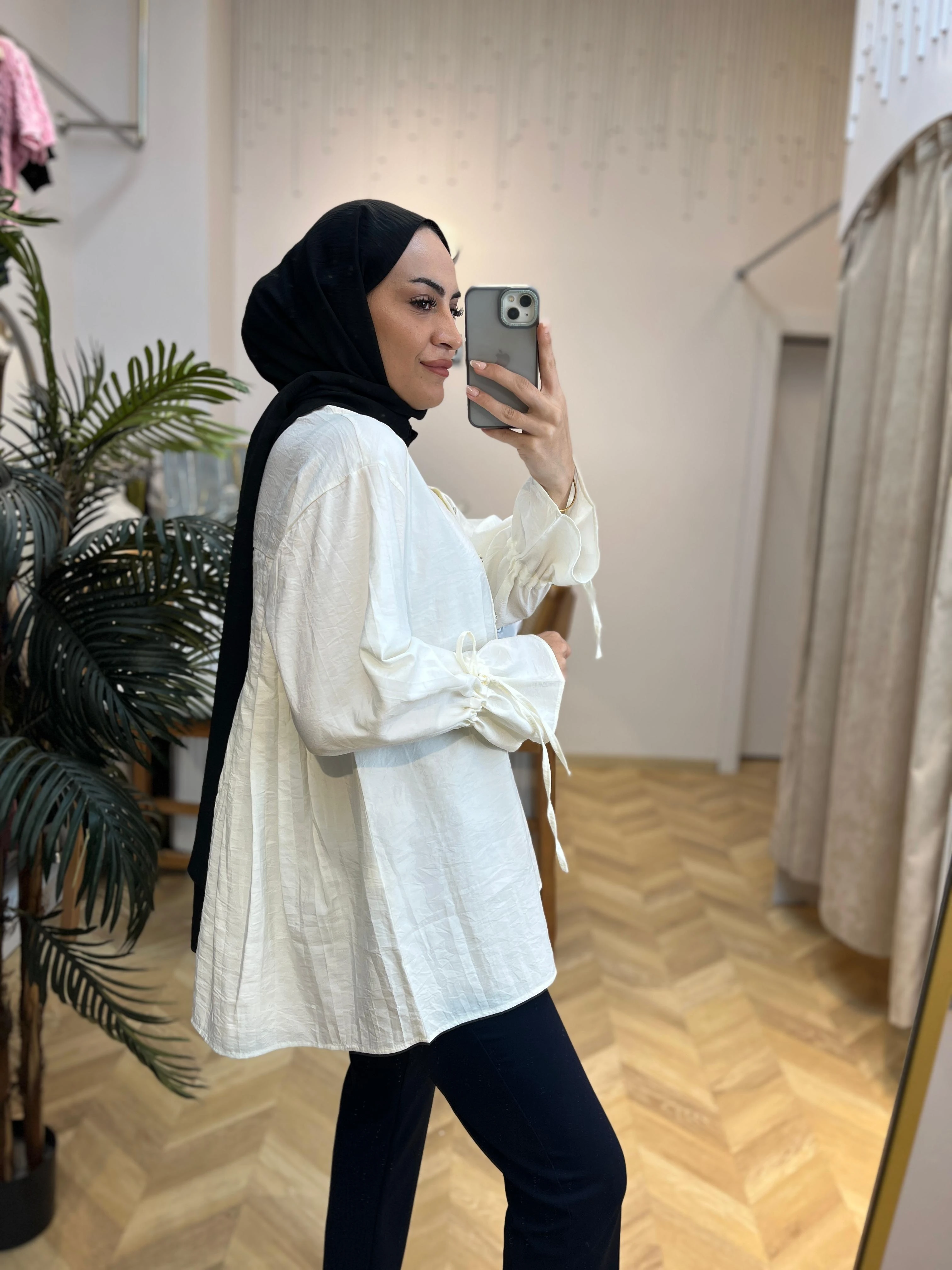 Tensel Düğmeli Gömlek Kemik 