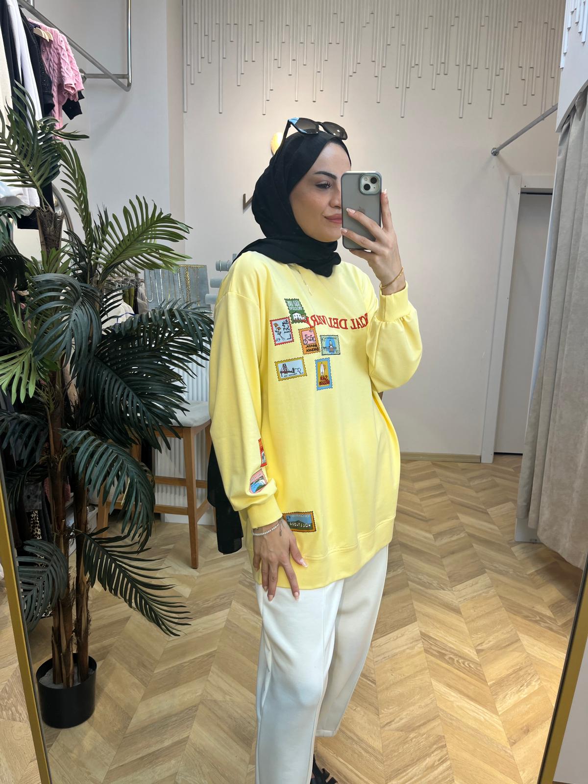Pamuklu Sweatshirt Sarı