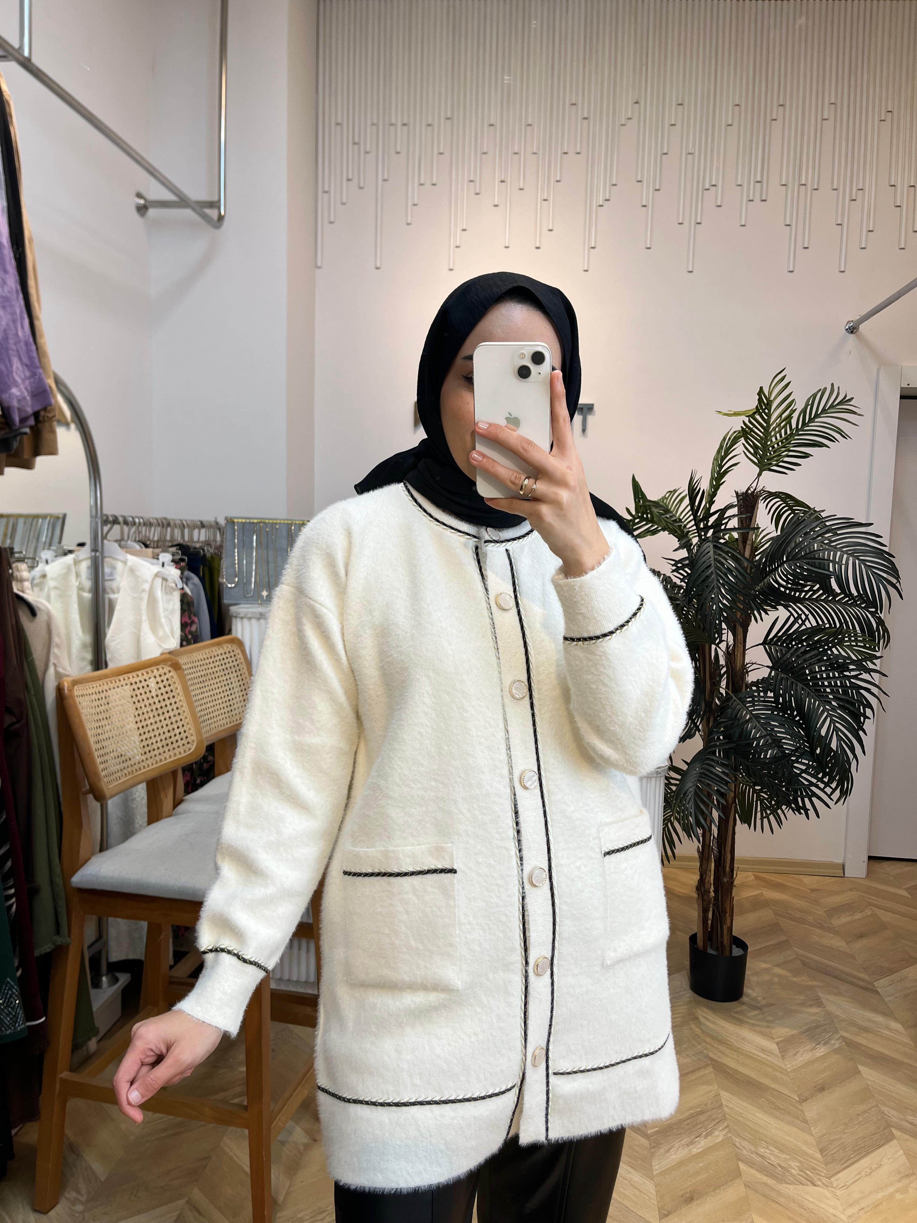 Angora Hırka Simli Ekru