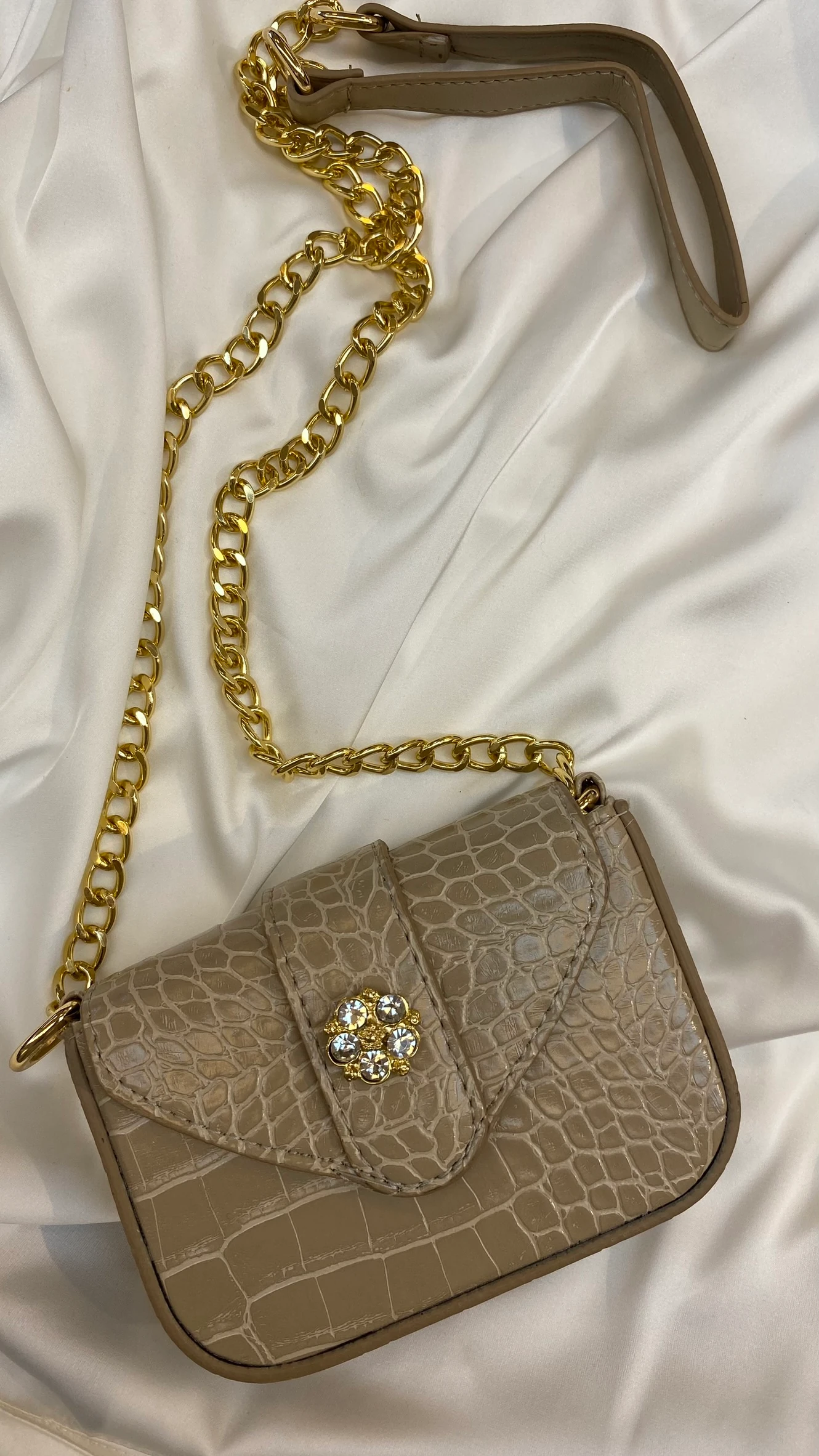 Tokalı Küçük Çanta Vizon