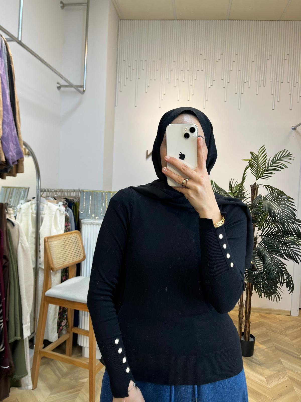 Pamuklu Düğme Detaylı badi Siyah