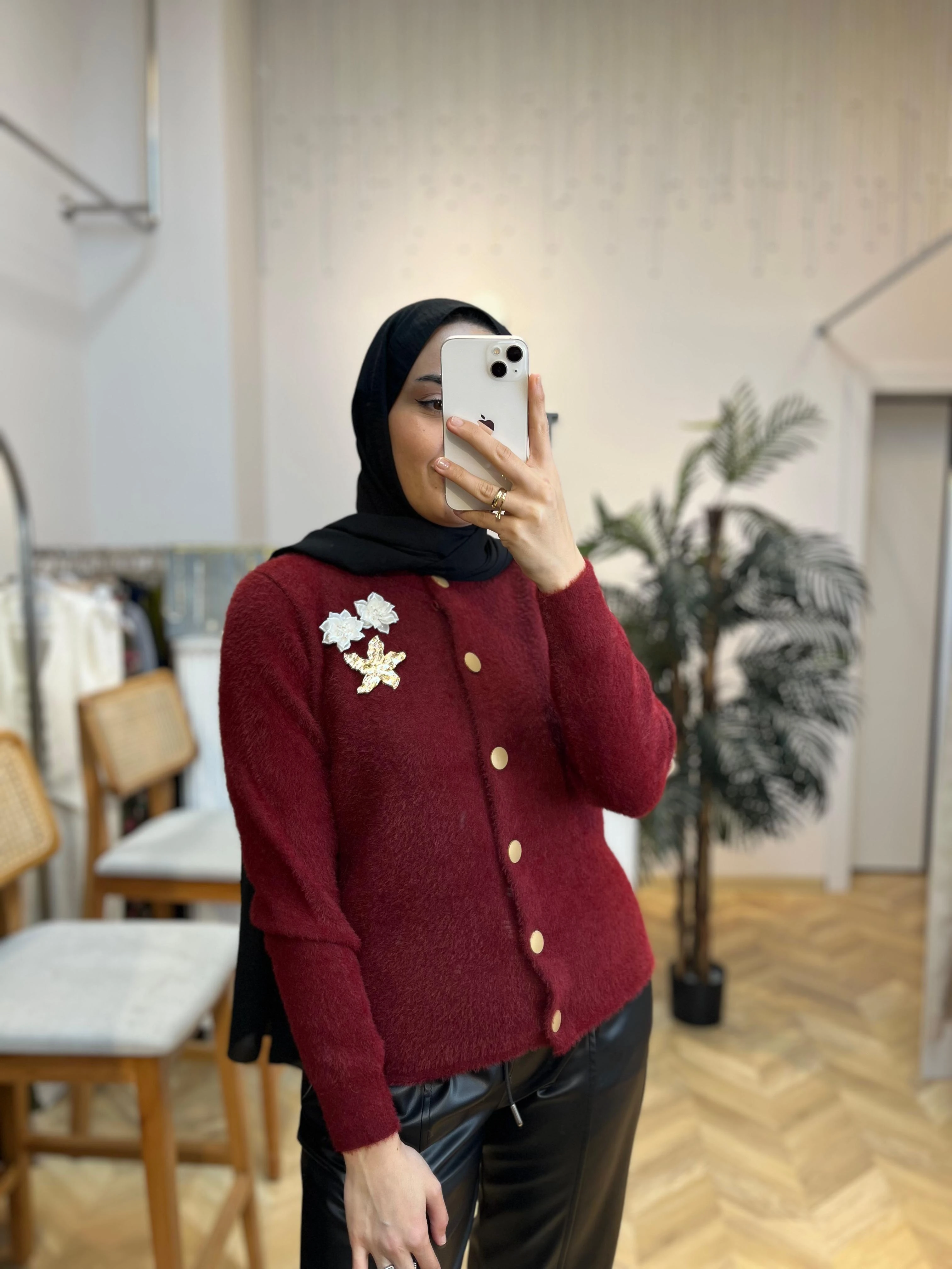 Düğmeli Angora Kazak Bordo