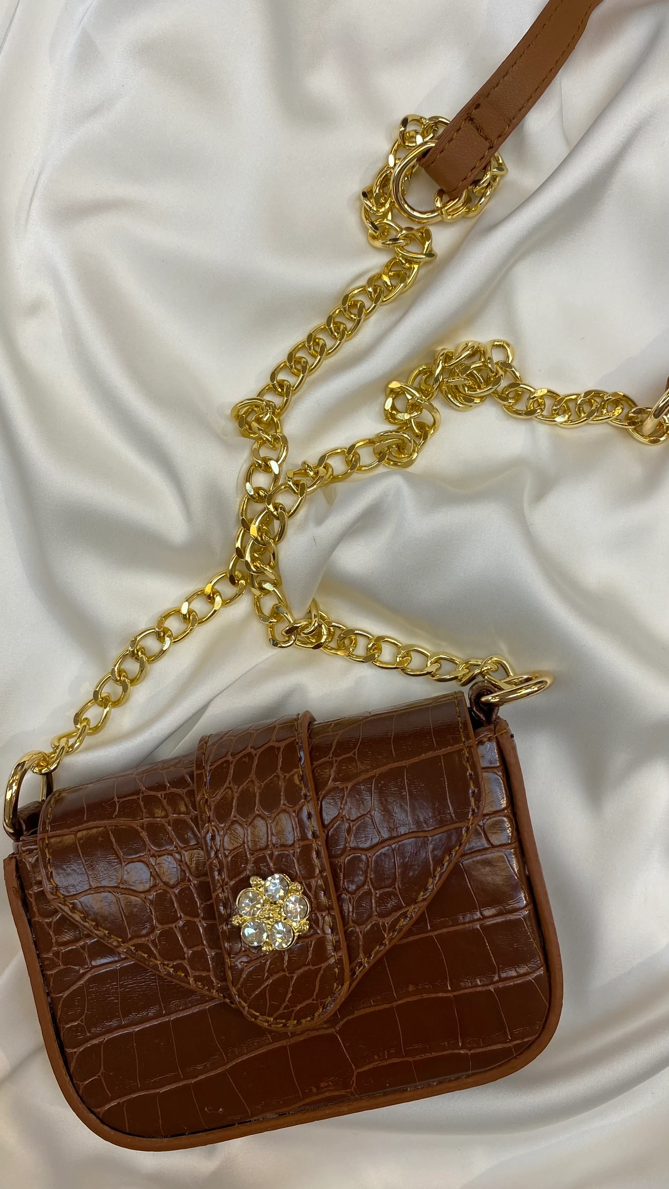 Tokalı Küçük Çanta Kahverengi