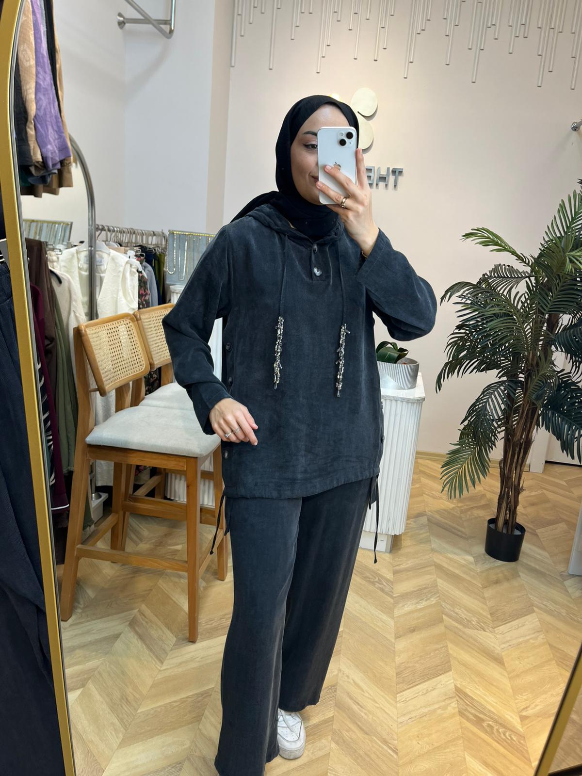 Pantolonlu Takım İpek Cupra Siyah