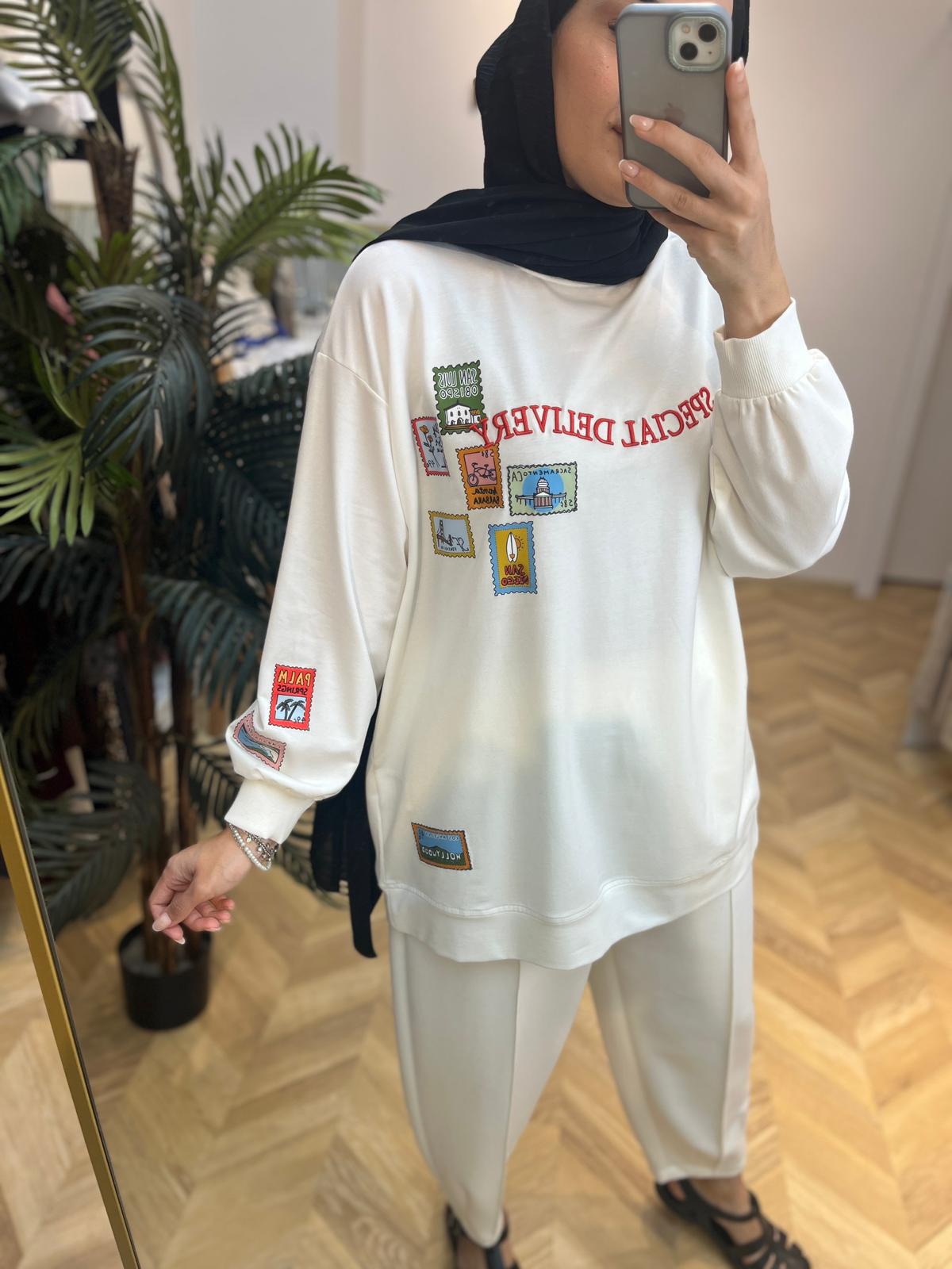 Pamuklu Sweatshirt Beyaz