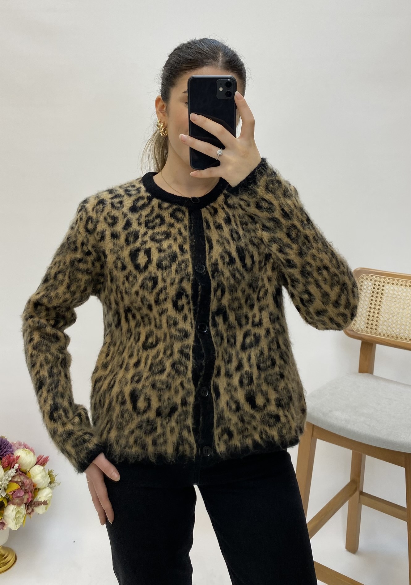 Leopar Desen Yumoş Hırka