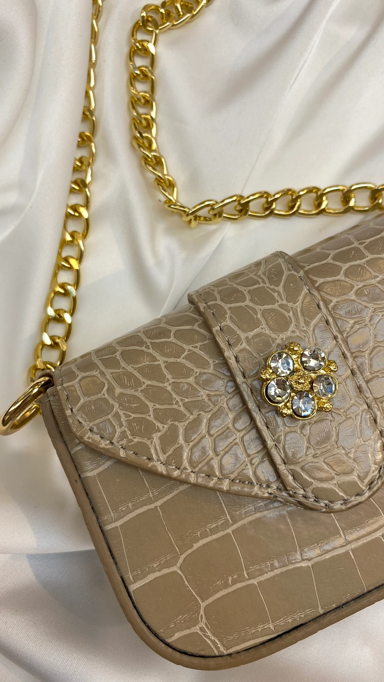 Tokalı Küçük Çanta Vizon