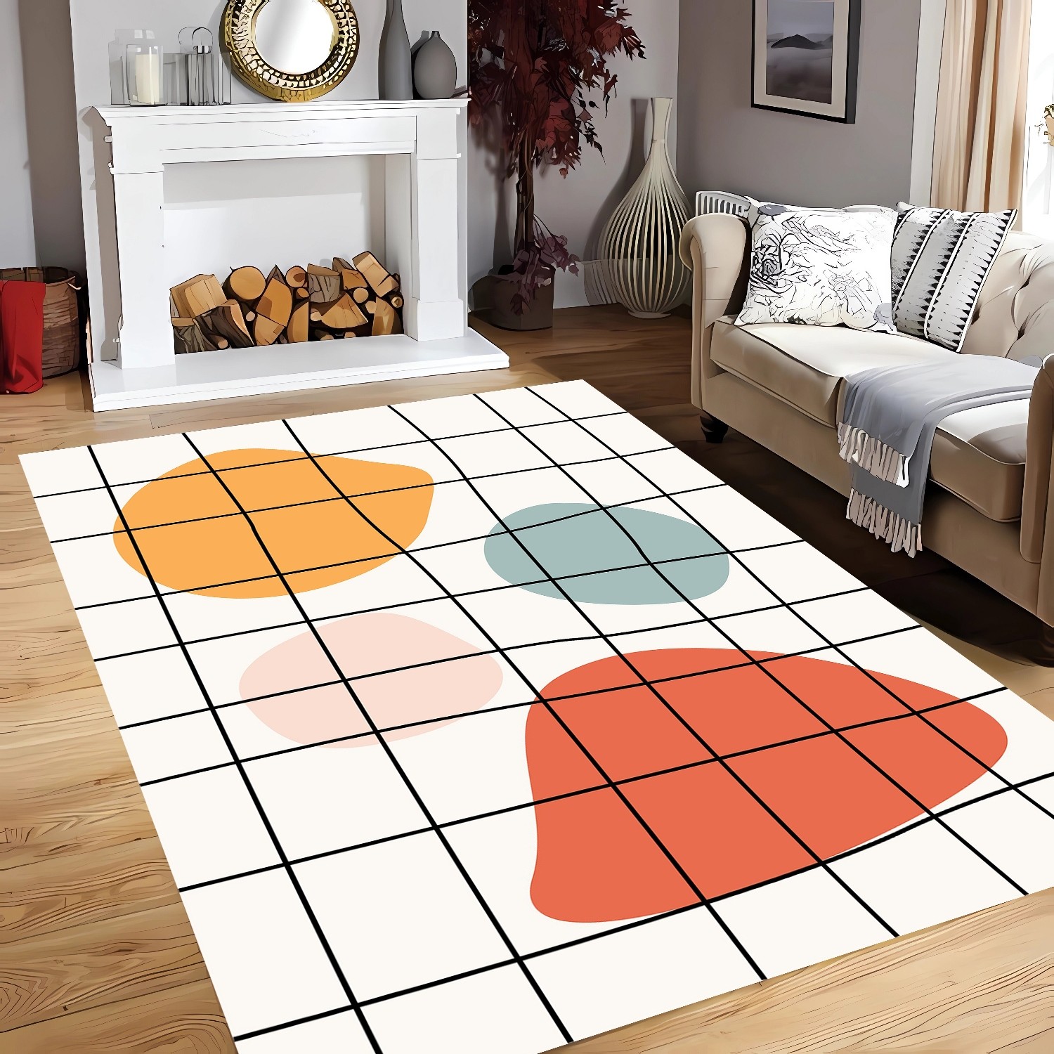 Geometrik Soyut Renkler Şönil Dokuma Pamuklu Halı PTLN 01290(01)