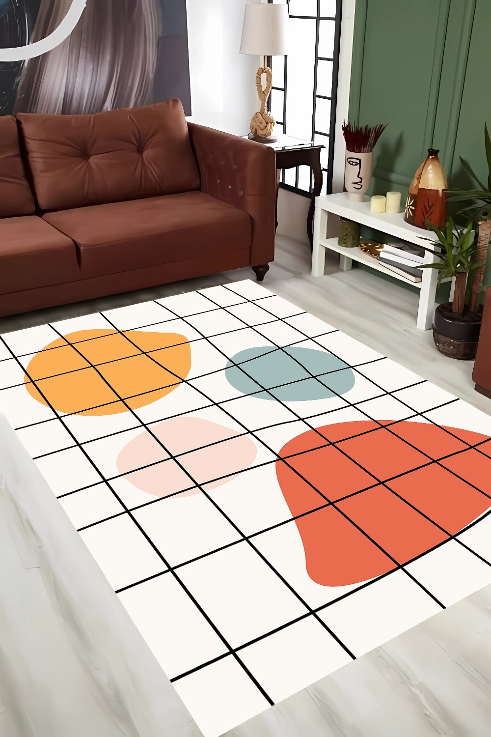 Geometrik Soyut Renkler Şönil Dokuma Pamuklu Halı PTLN 01290(01)