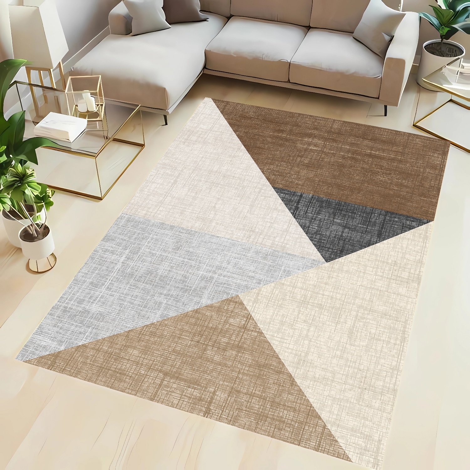 Geometrik Minimalizm Desenli Şönil Dokuma Pamuklu Halı PTLN 01423(01)