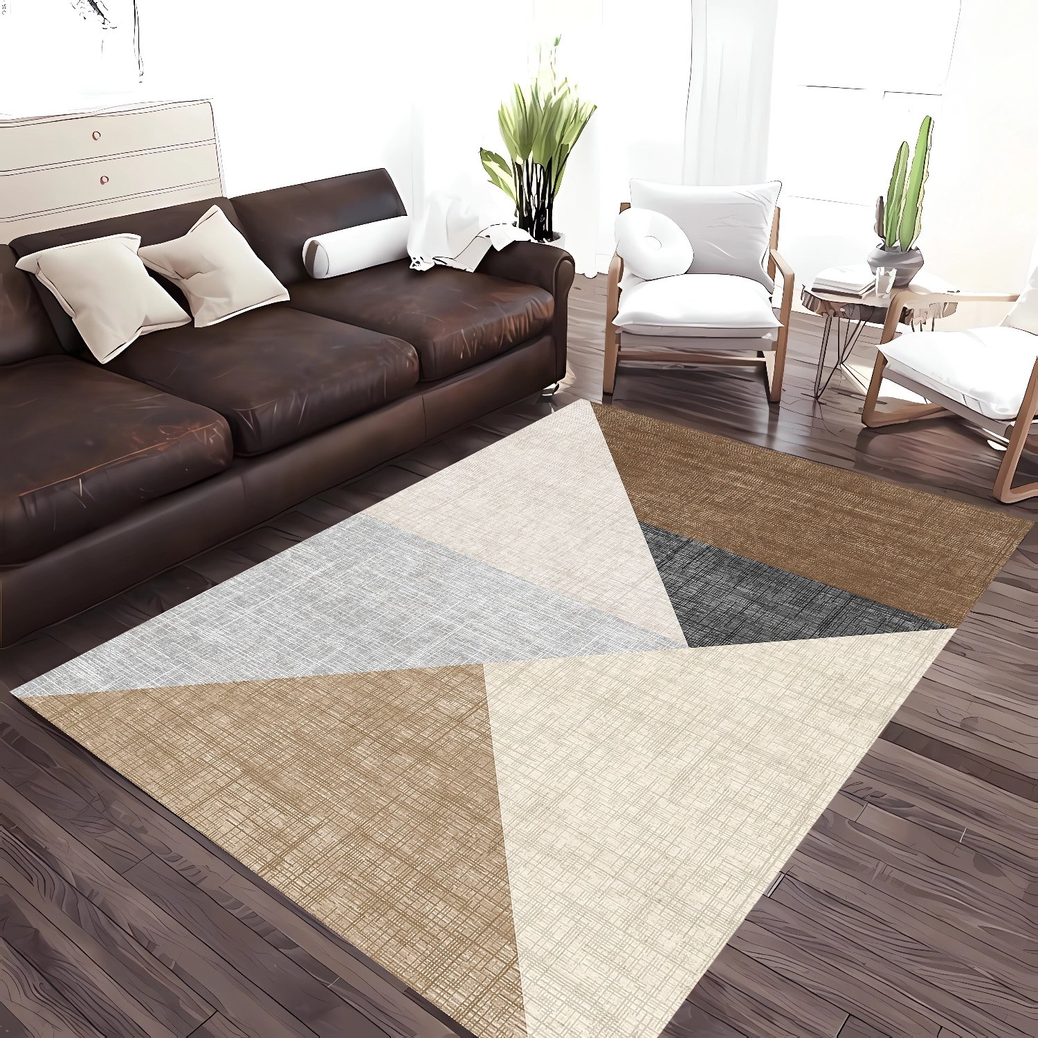 Geometrik Minimalizm Desenli Şönil Dokuma Pamuklu Halı PTLN 01423(01)