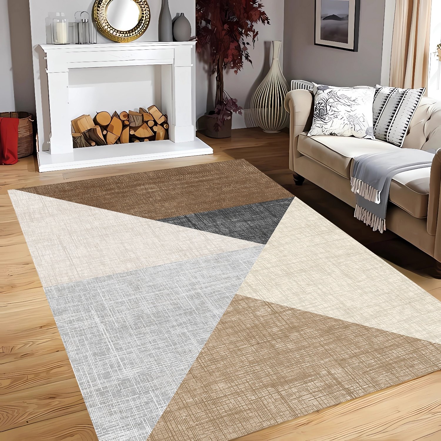 Geometrik Minimalizm Desenli Şönil Dokuma Pamuklu Halı PTLN 01423(01)