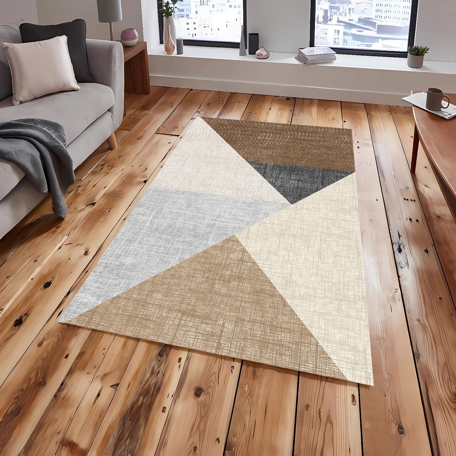 Geometrik Minimalizm Desenli Şönil Dokuma Pamuklu Halı PTLN 01423(01)