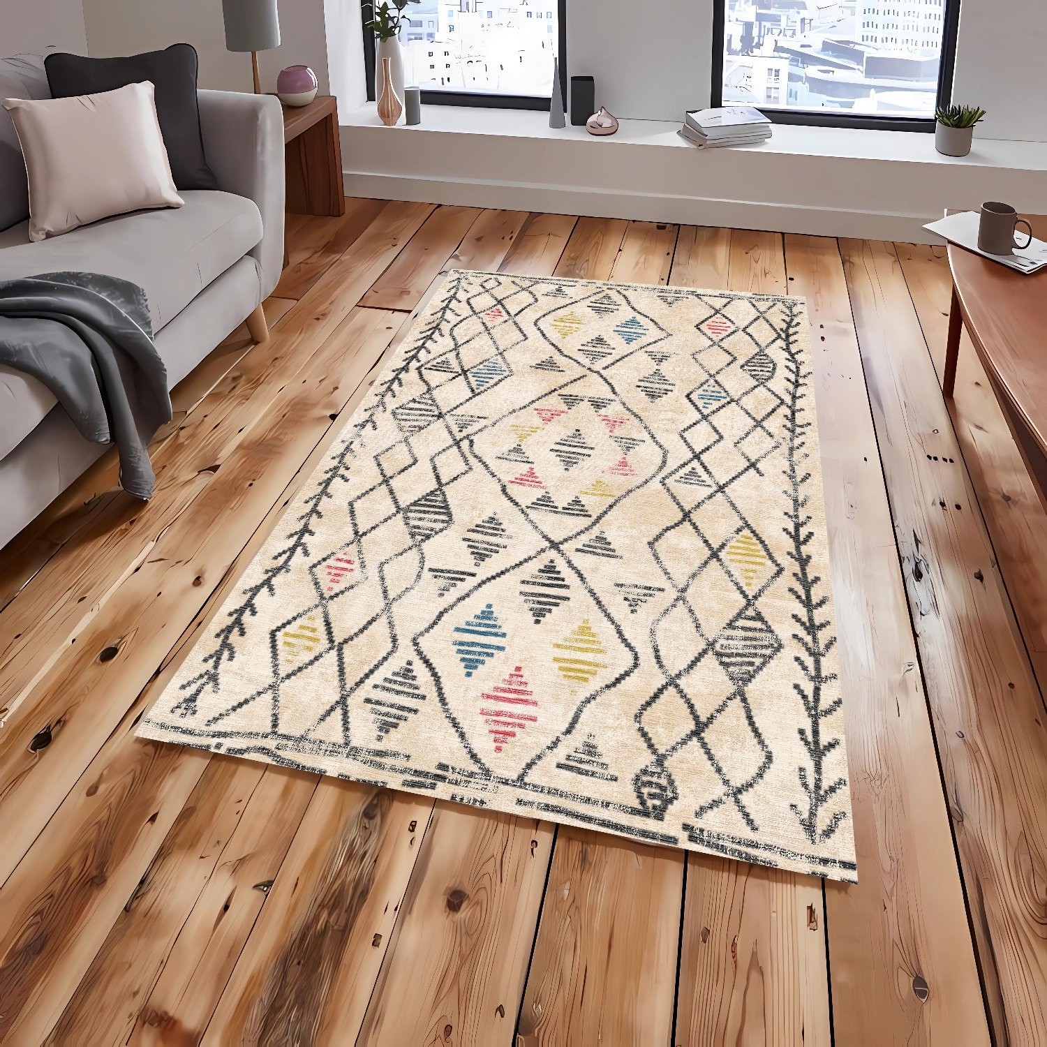 Geometrik Desen Şönil Dokuma Pamuklu Klasik Halı PTLN 02241(01)