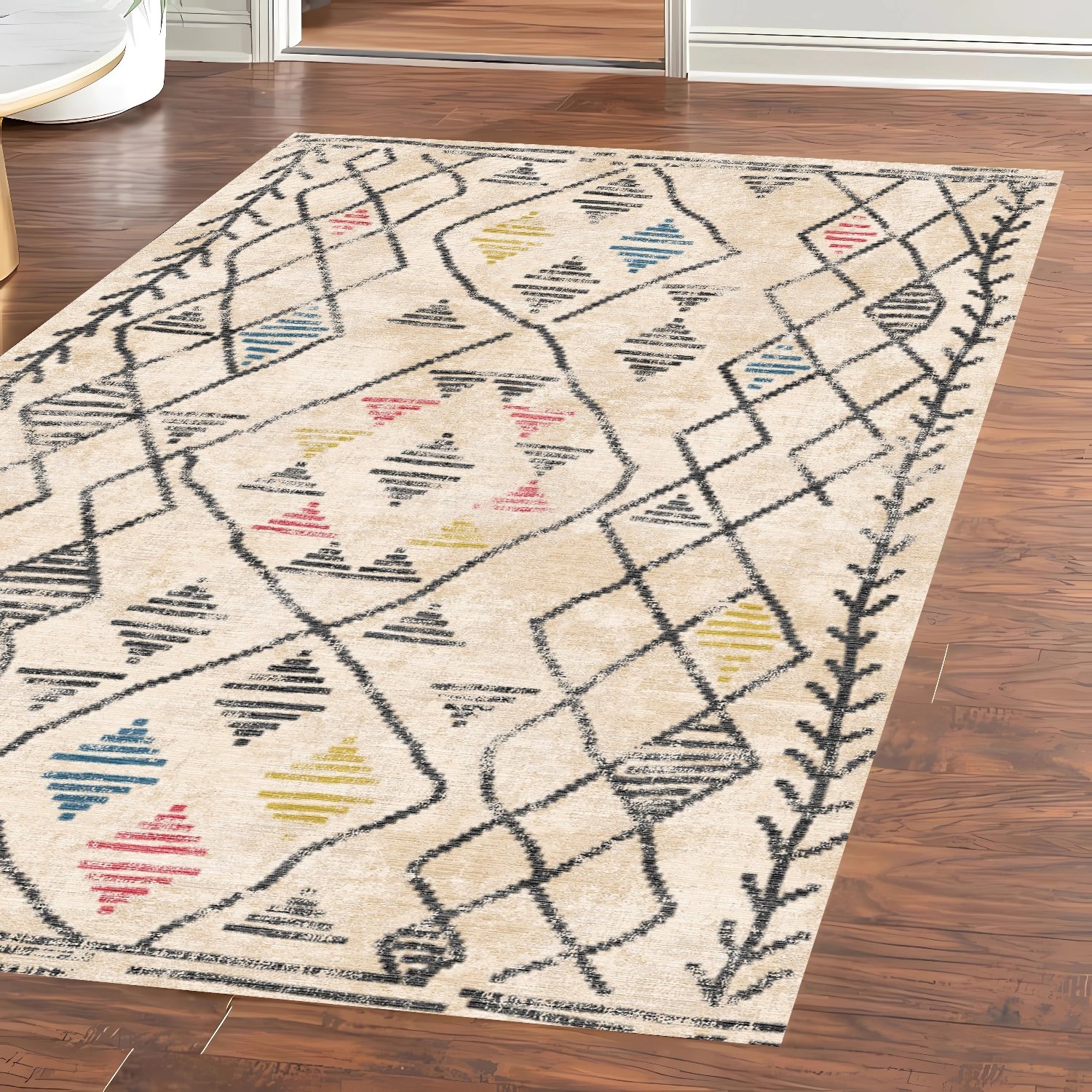 Geometrik Desen Şönil Dokuma Pamuklu Klasik Halı PTLN 02241(01)