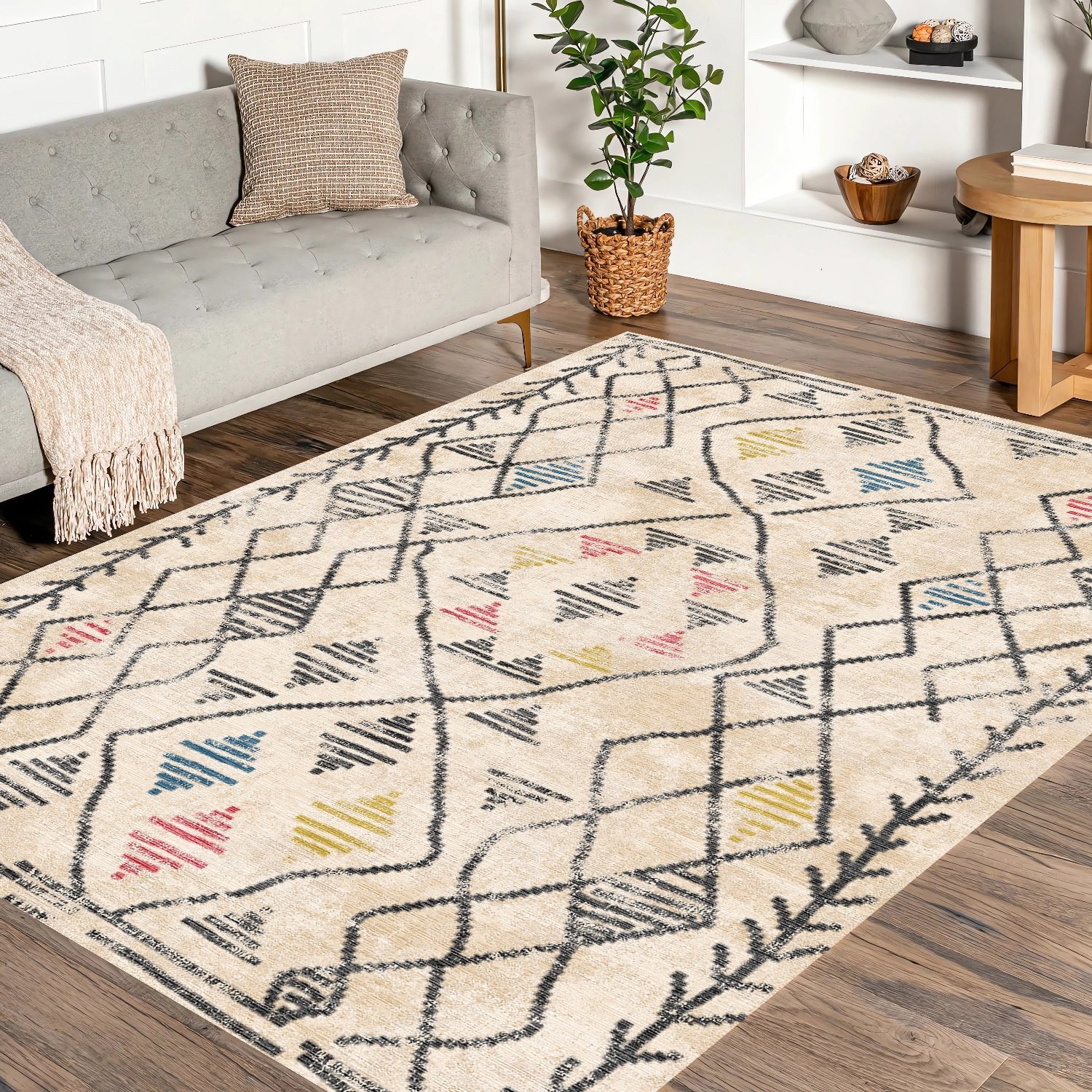 Geometrik Desen Şönil Dokuma Pamuklu Klasik Halı PTLN 02241(01)