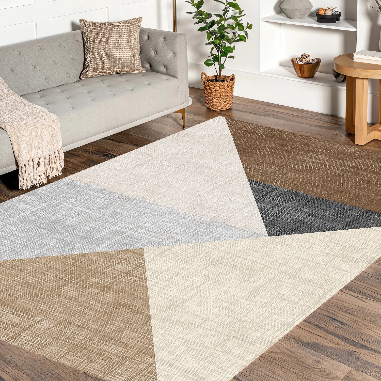 Geometrik Minimalizm Desenli Şönil Dokuma Pamuklu Halı PTLN 01423(01)