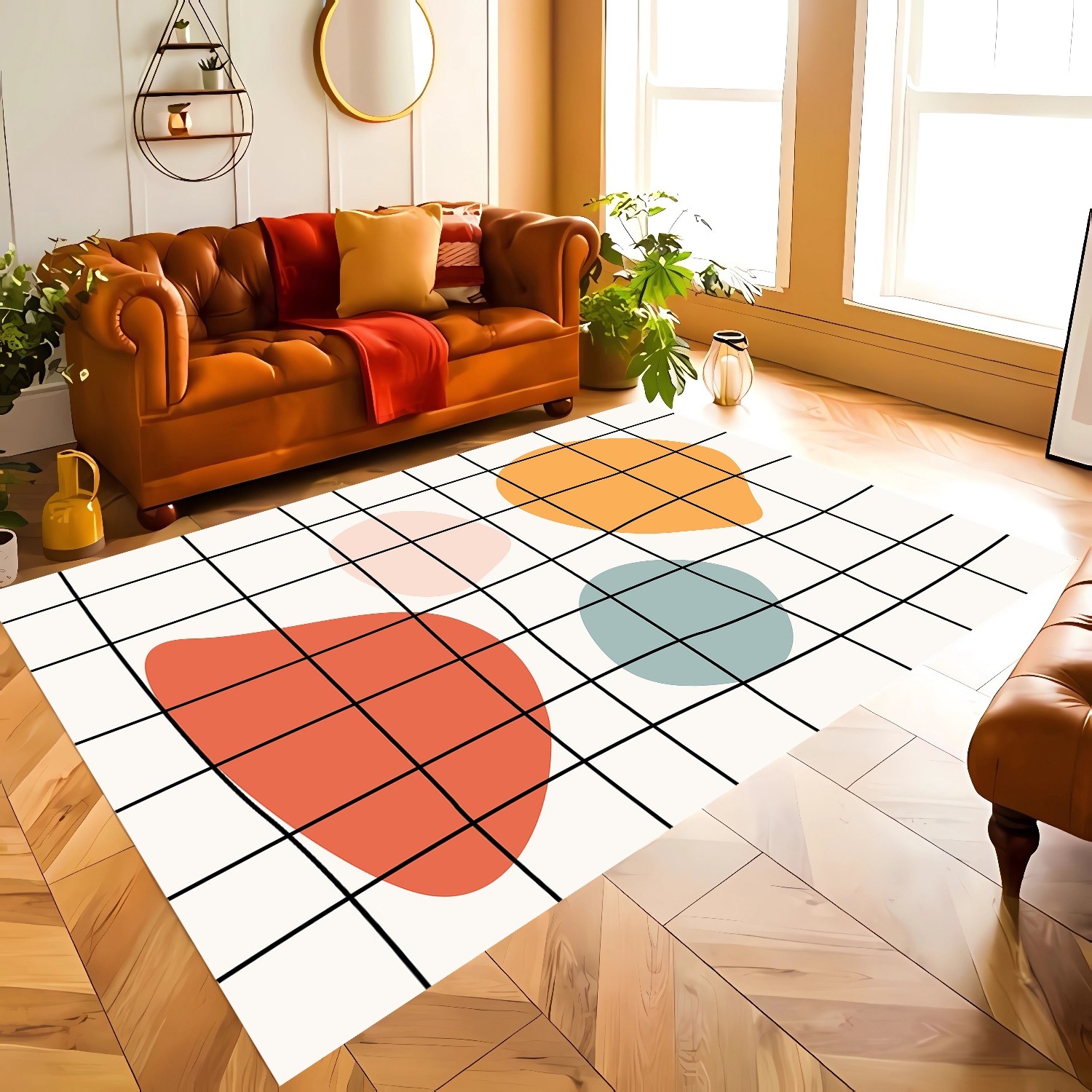 Geometrik Soyut Renkler Şönil Dokuma Pamuklu Halı PTLN 01290(01)