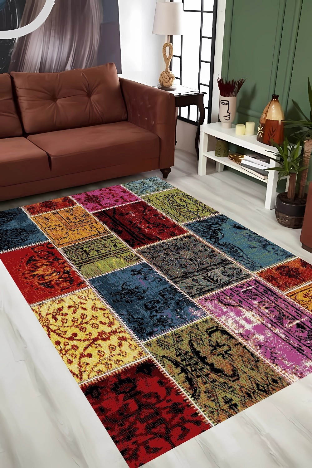 Geleneksel Motif Desenli Şönil Dokuma Pamuklu Halı PTLN 02021(01)