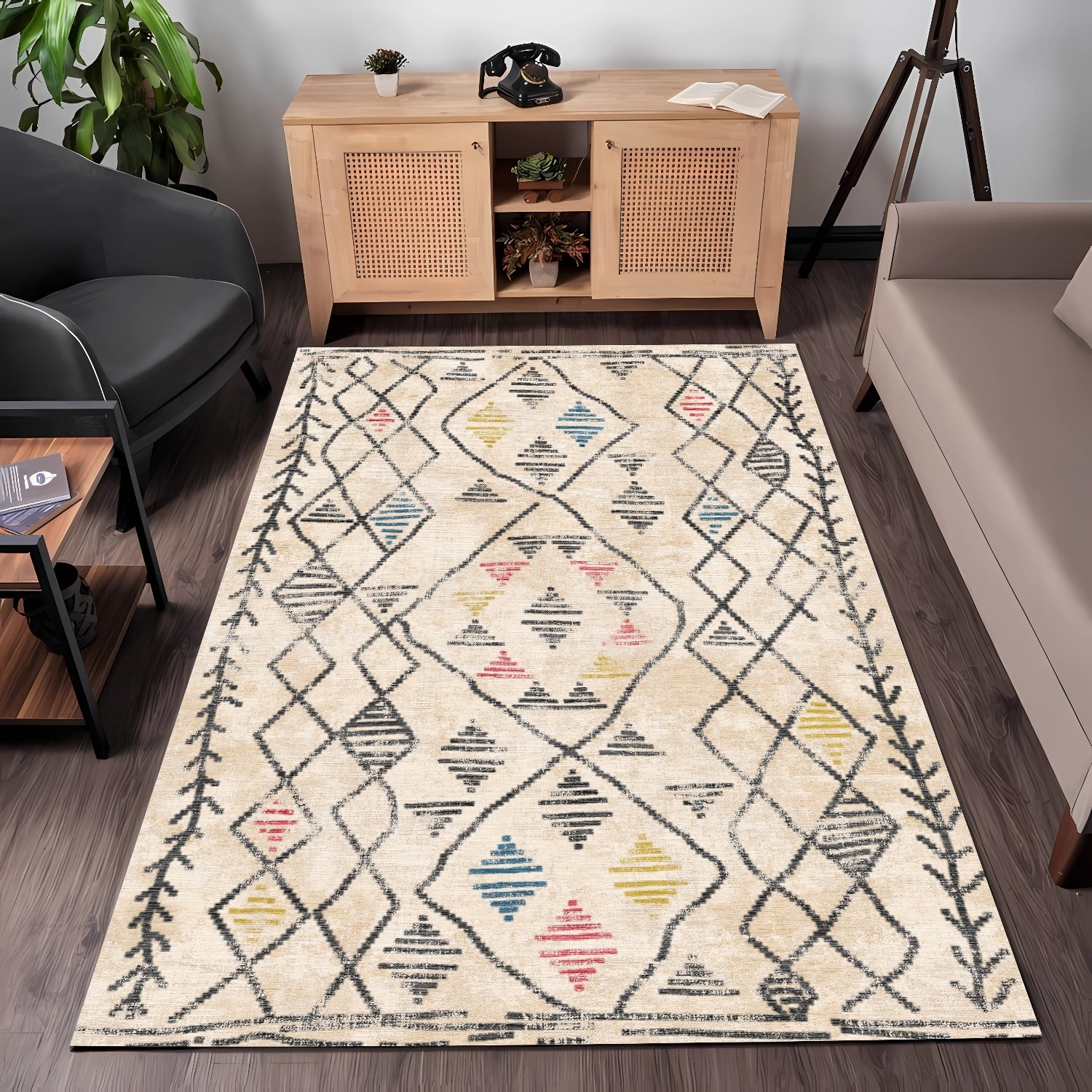 Geometrik Desen Şönil Dokuma Pamuklu Klasik Halı PTLN 02241(01)