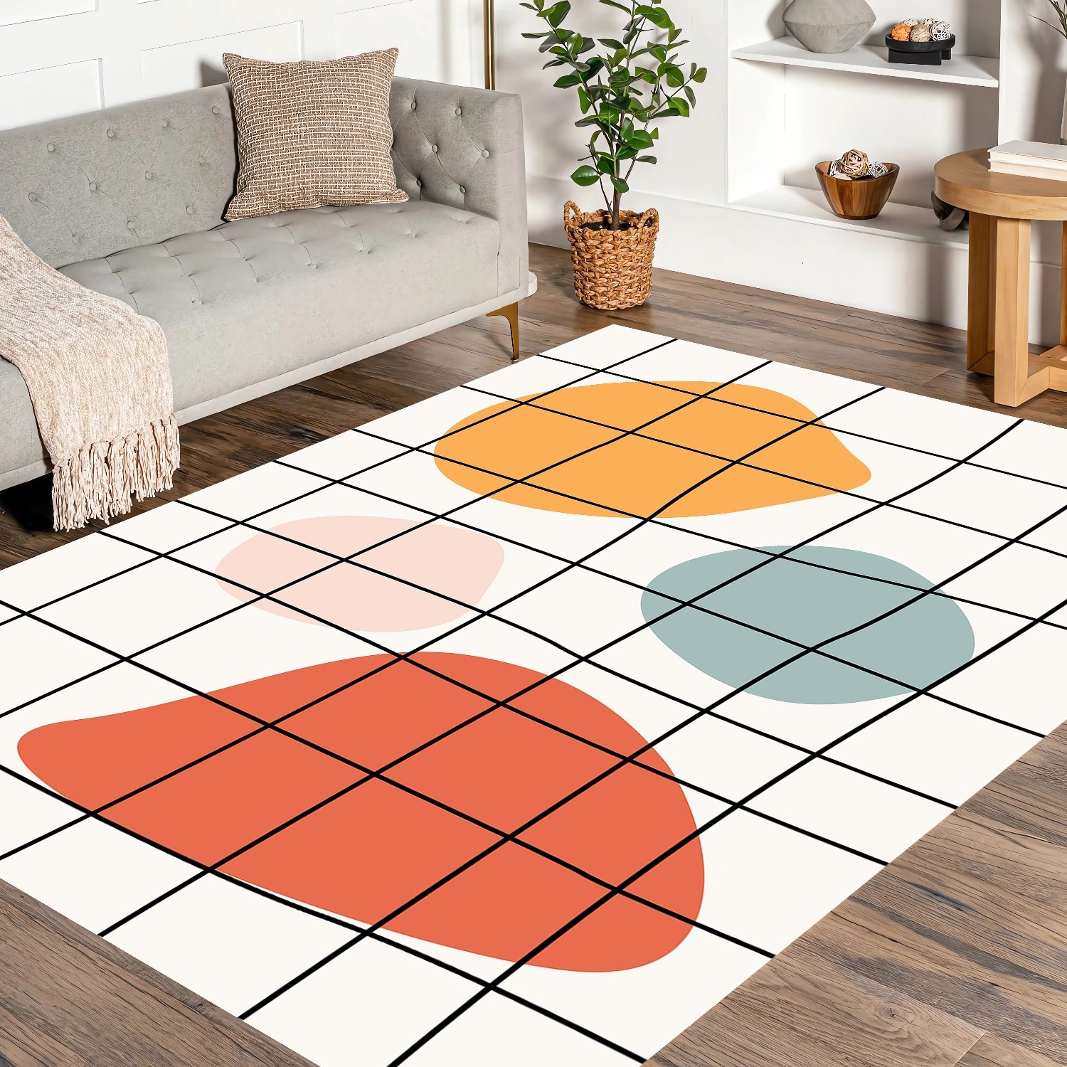Geometrik Soyut Renkler Şönil Dokuma Pamuklu Halı PTLN 01290(01)