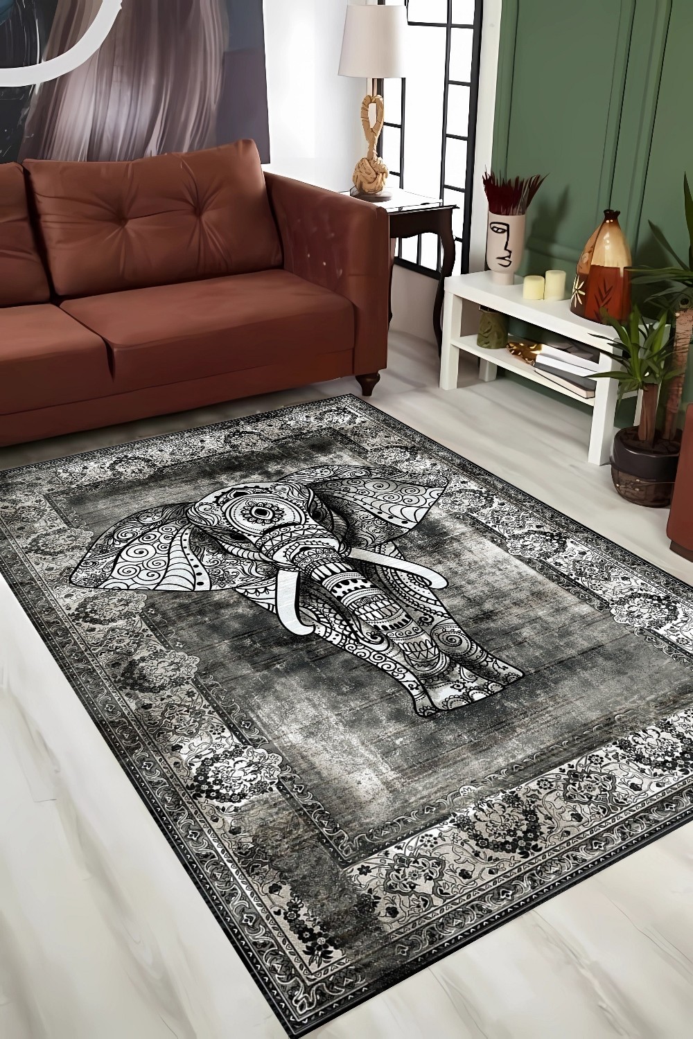 Etnik Fil Desenli Şönil Halı PTLN 01248(01)